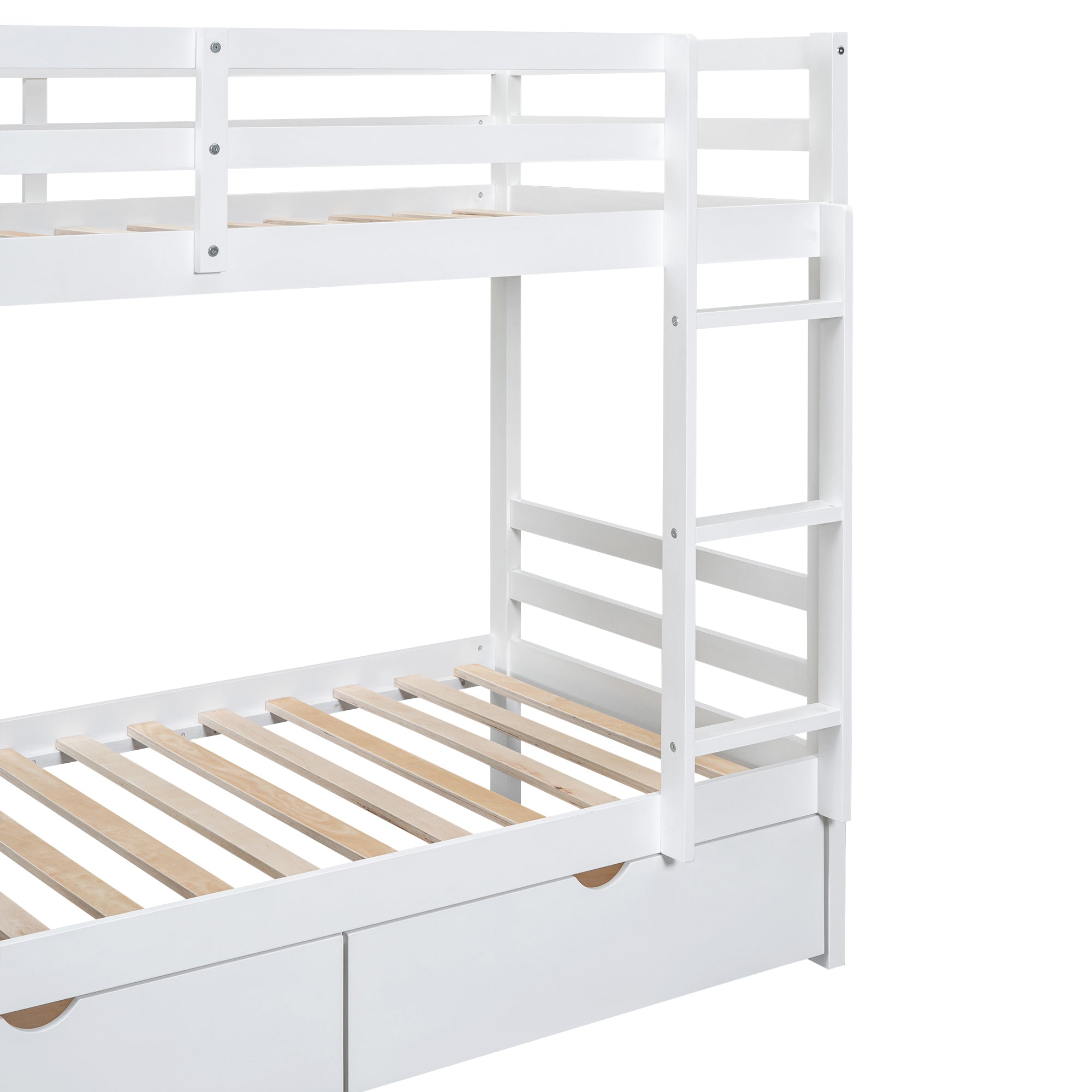 Twin-Over-Twin Bunk Bed with  a Tree Decor and Two Storage Drawers, White