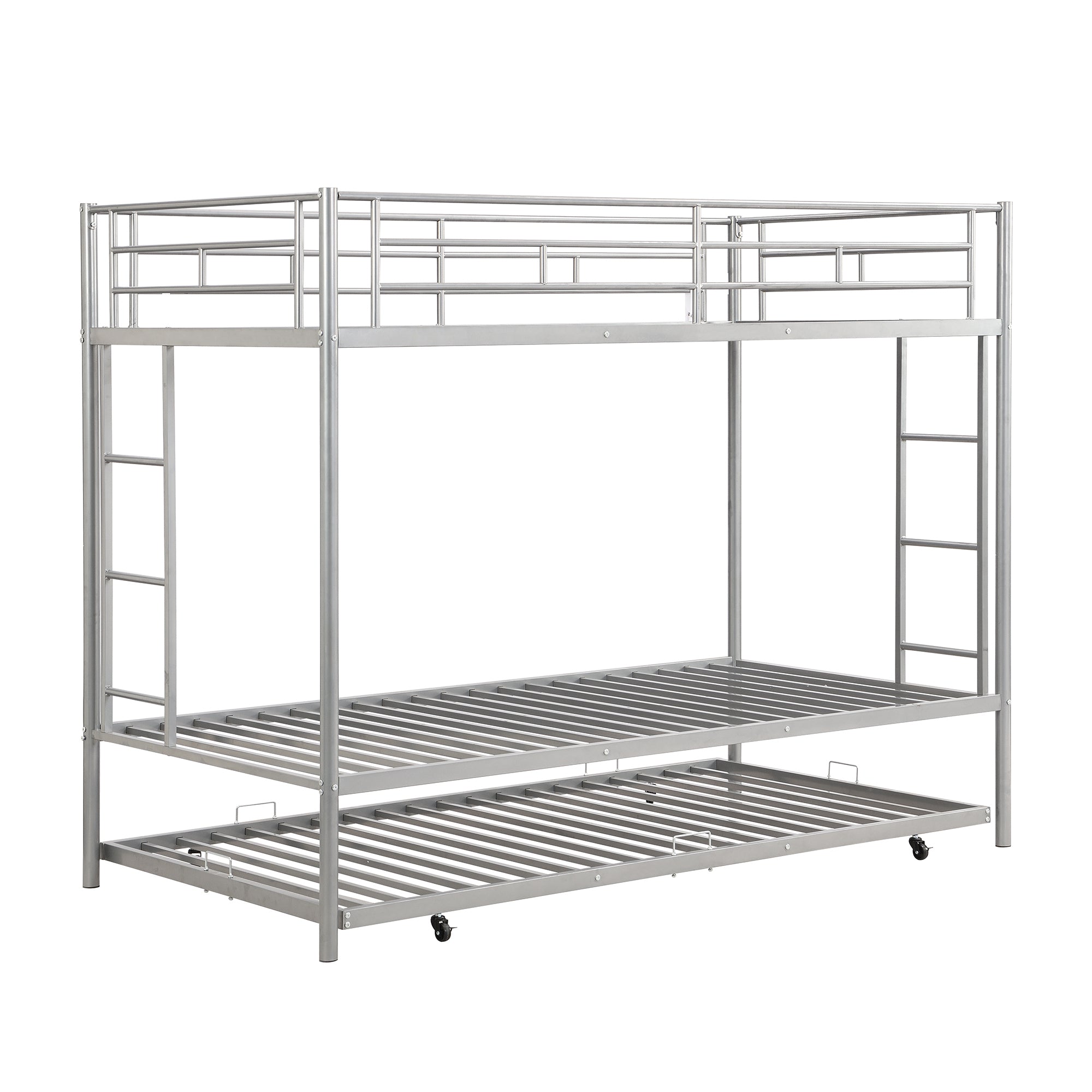 Twin over Twin Bunk Bed with Trundle, Silver