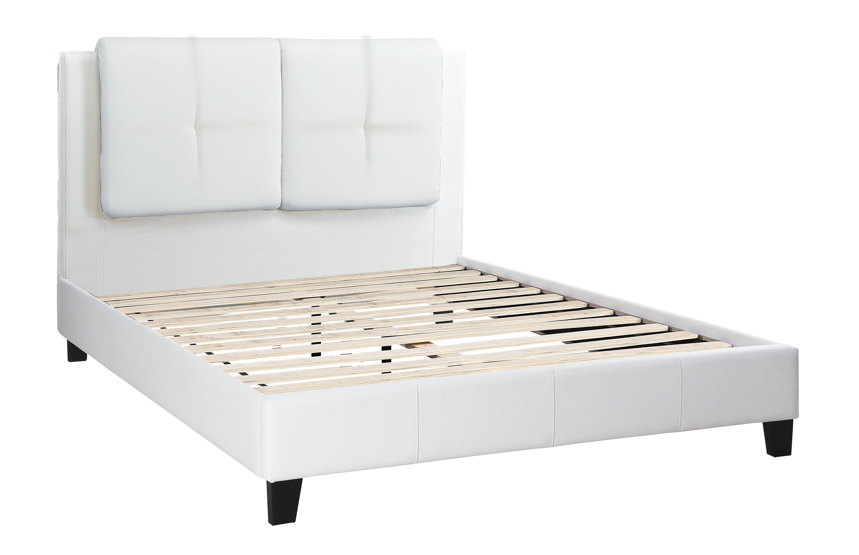 California King Size Bed 1pc  Bed Set White Faux Leather Upholstered Tufted Bed Frame Headboard Bedroom Furniture