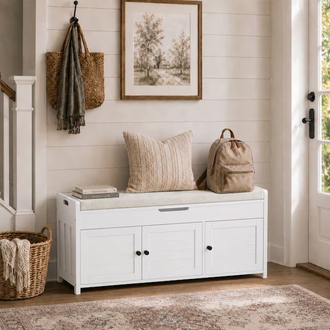 43.5-in W 3-Door Storage Bench with Cushion and Hidden Storage for Entryway