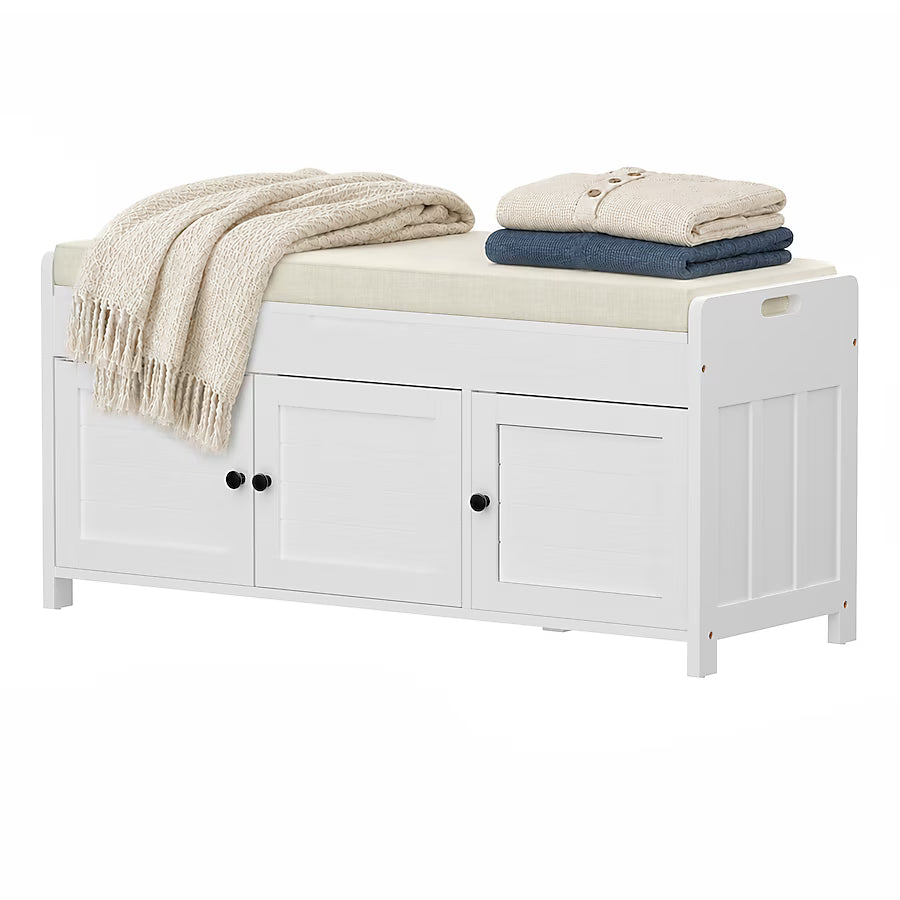 43.5-in W 3-Door Storage Bench with Cushion and Hidden Storage for Entryway