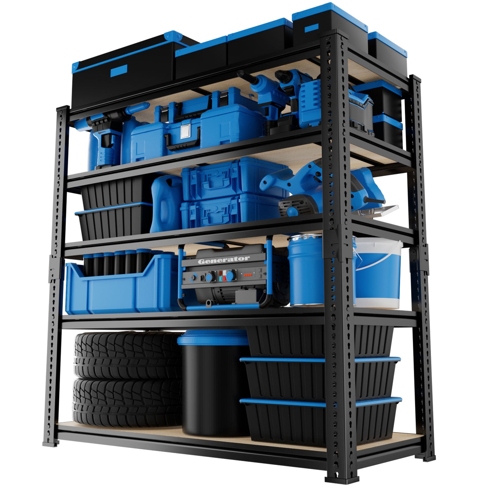 5-Tier MDF Adjustable Storage Shelves , Heavy Duty Garage Storage Shelving Unit, Metal Shelves