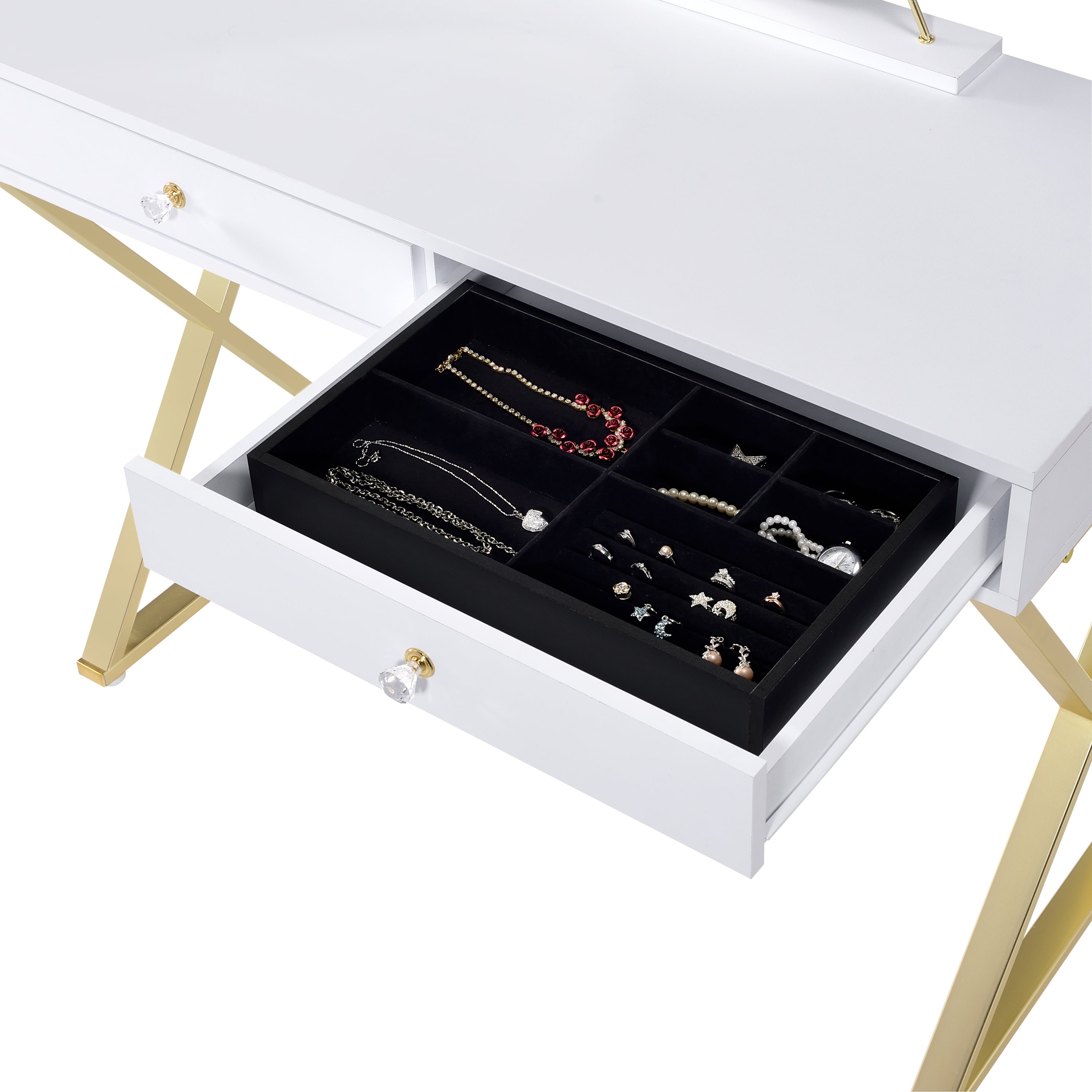 Coleen Vanity Desk w/Mirror & Jewelry Tray in White & Gold Finish AC00667