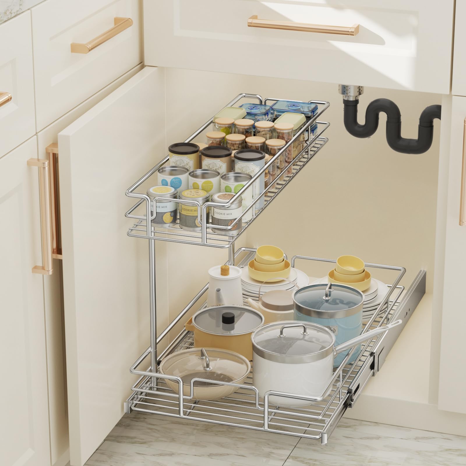 ROOMTEC Pull Out Cabinet Organizer, Kitchen Cabinet Organizer and