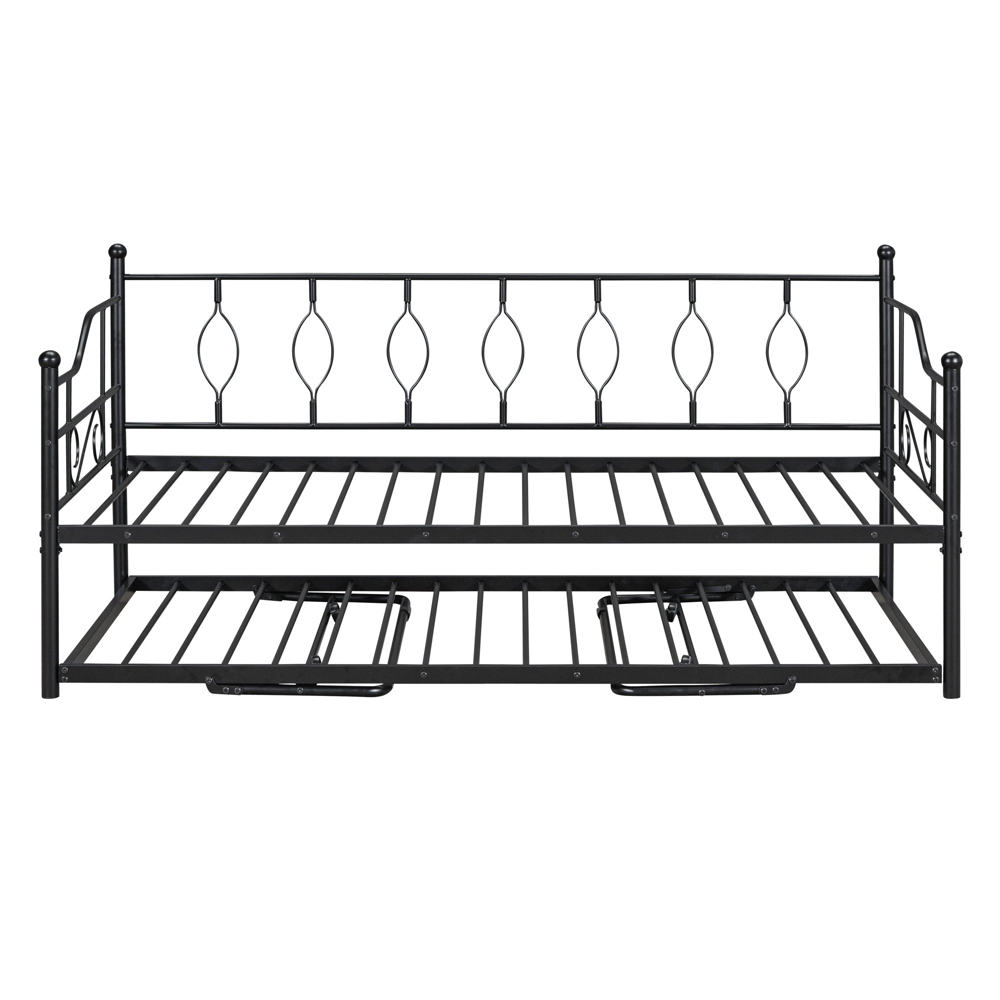 Twin Size Metal Daybed with Twin Size Adjustable Trundle, Portable Folding Trundle, Black