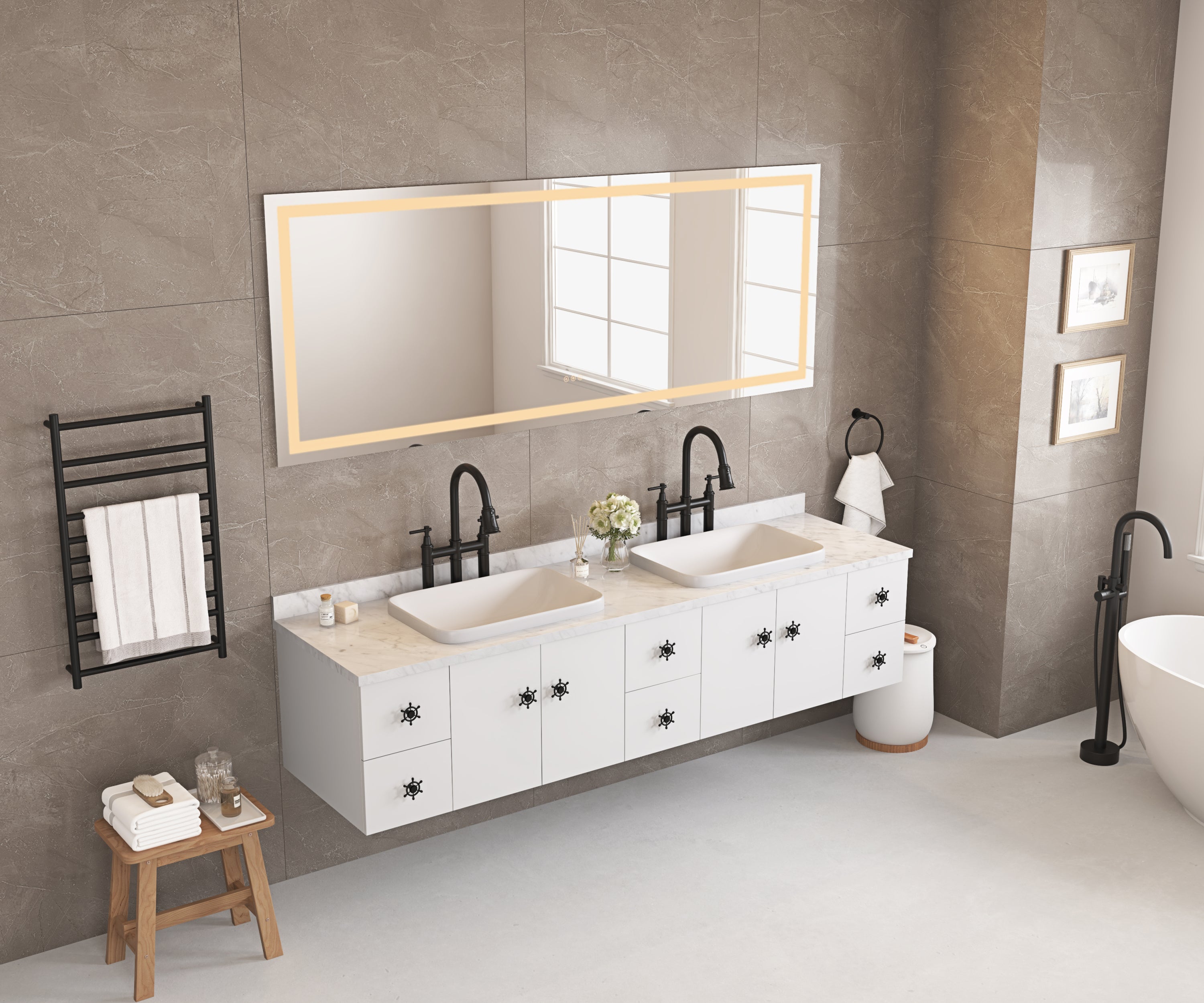 LED Bathroom Mirror 72  "x   36" with Front and Backlight, Large Dimmable Wall Mirrors with Anti-Fog, Shatter-Proof, Memory, 3 Colors, LED Vanity Mirror