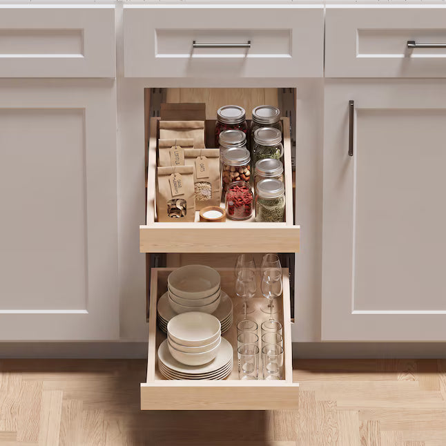Wooden Pull-Out Cabinet Shelf Organizer with Soft Close Cabinet Drawers Slide Out for Kitchen Base Cabinet