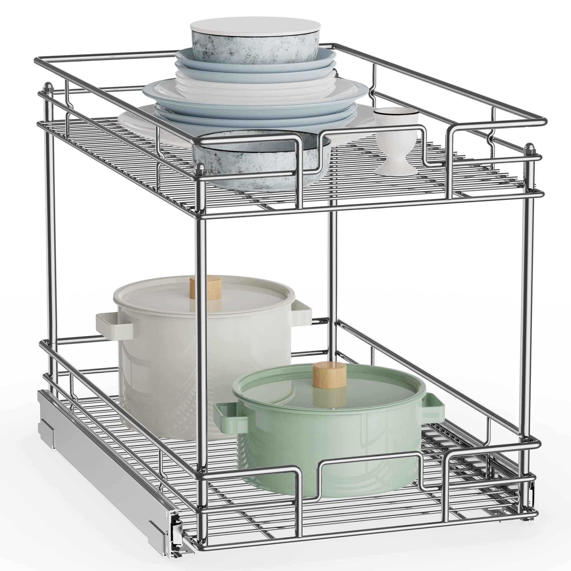 BreeBe Silver 2-Tier Pull Out Sliding Cabinet Organizer | Mathis Home