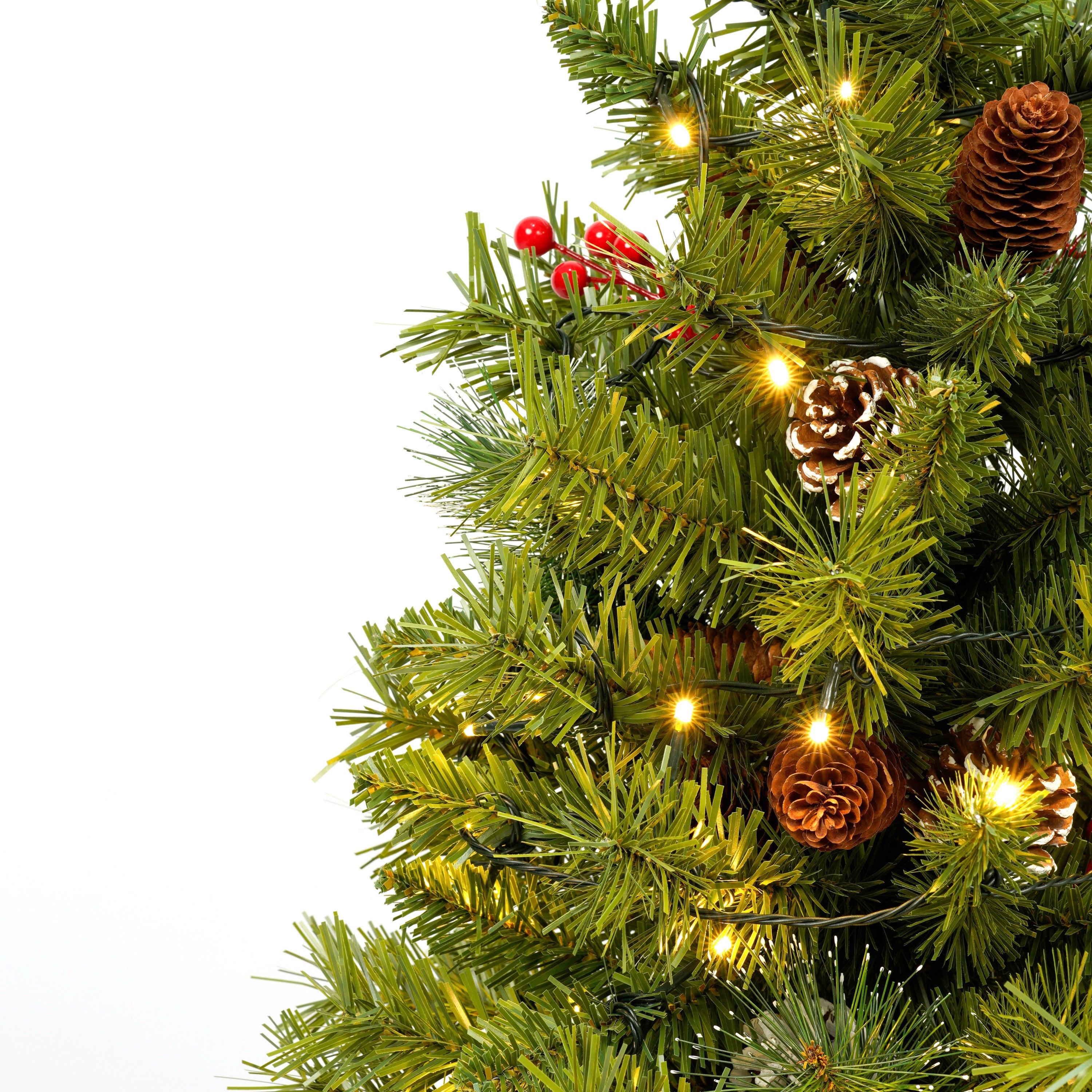 Xmas Tree Artificial Christmas 4-Piece Set,Garland, Wreath and Set of 2 3FT Entrance Trees X-mas with LED Lights, Christmas Tree