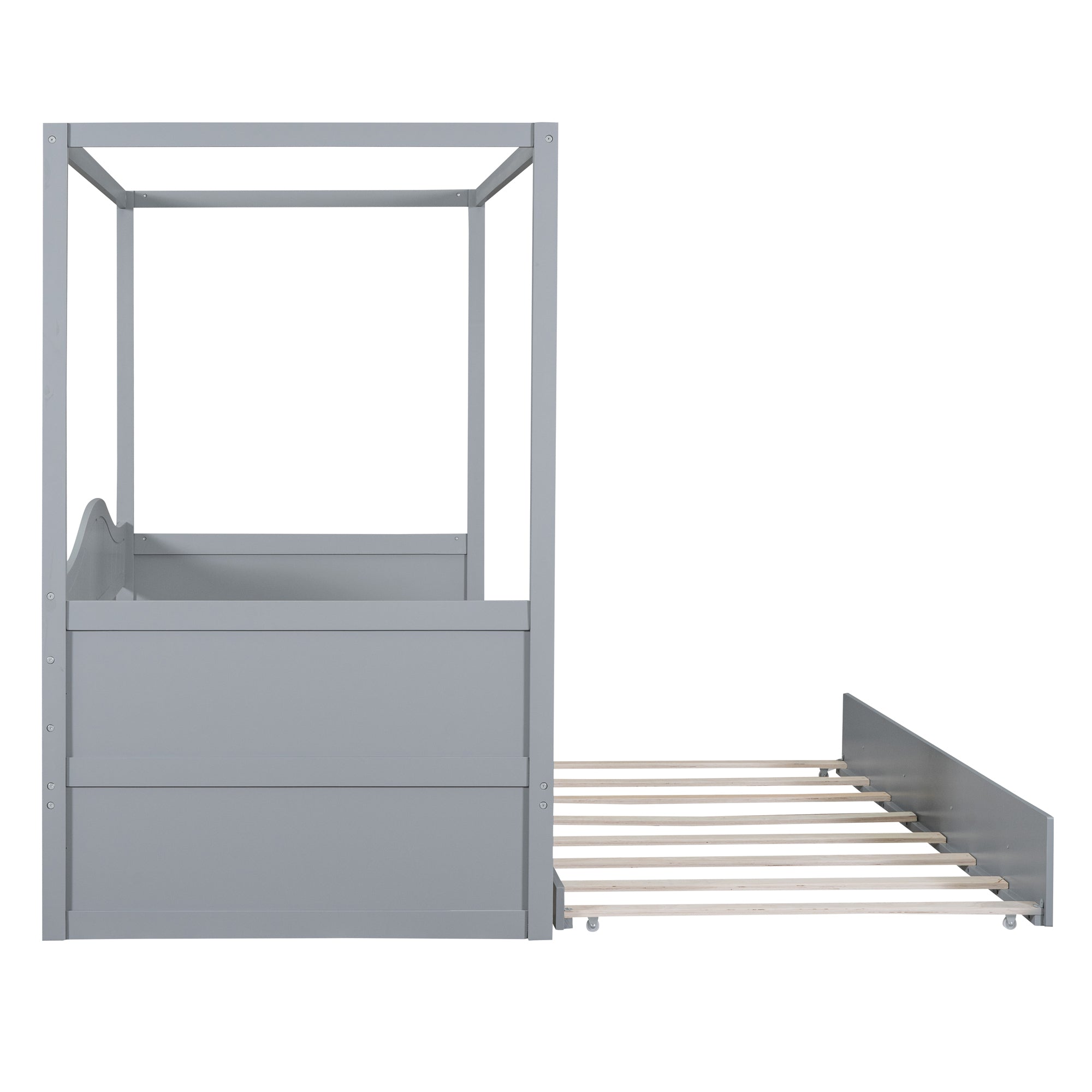 Twin Size Canopy Day Bed with twin size Trundle, Gray