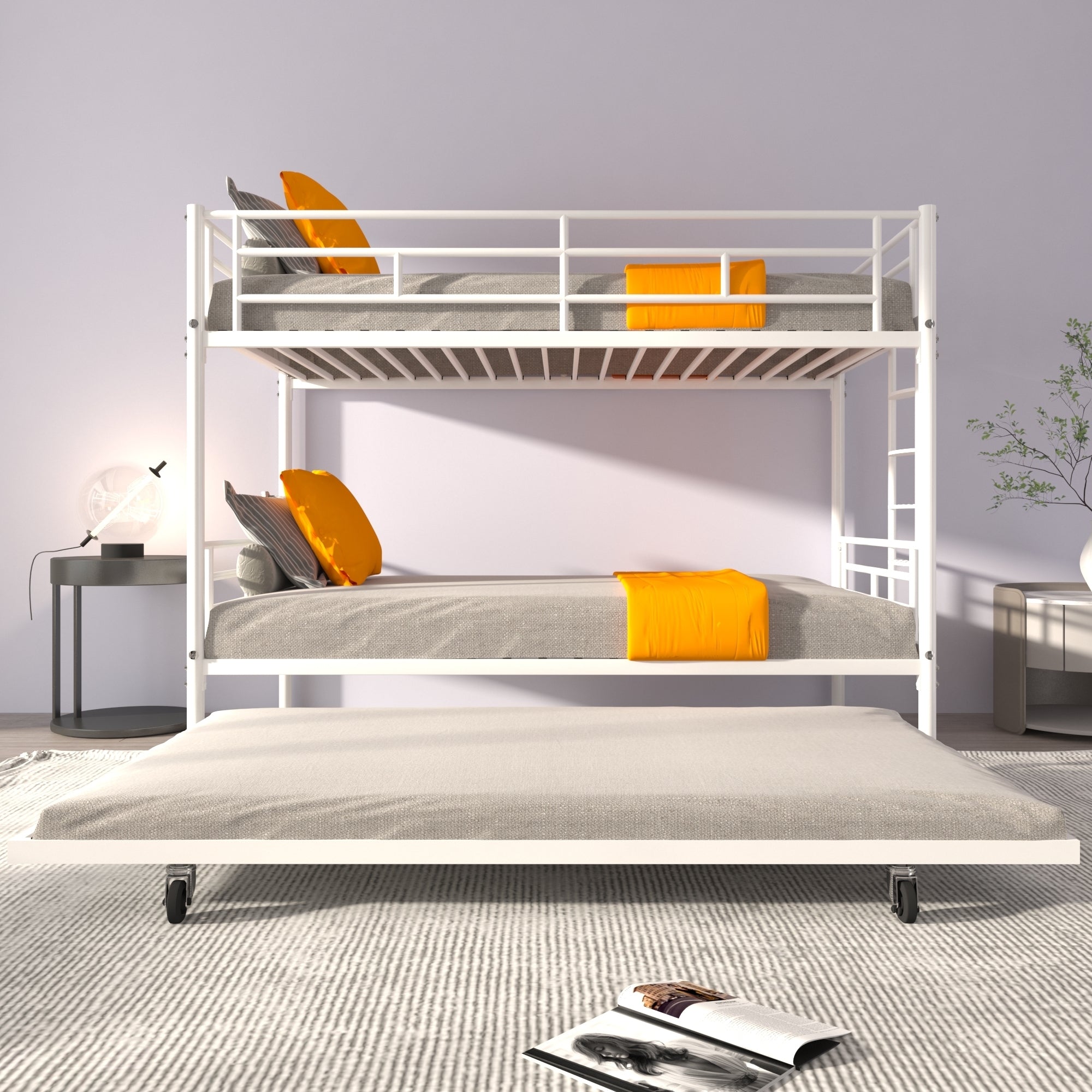 Bunk Bed Twin over Twin with Trundle White,CPC Certified,No Box Spring Needed,Heavy Duty,Easy to assemble