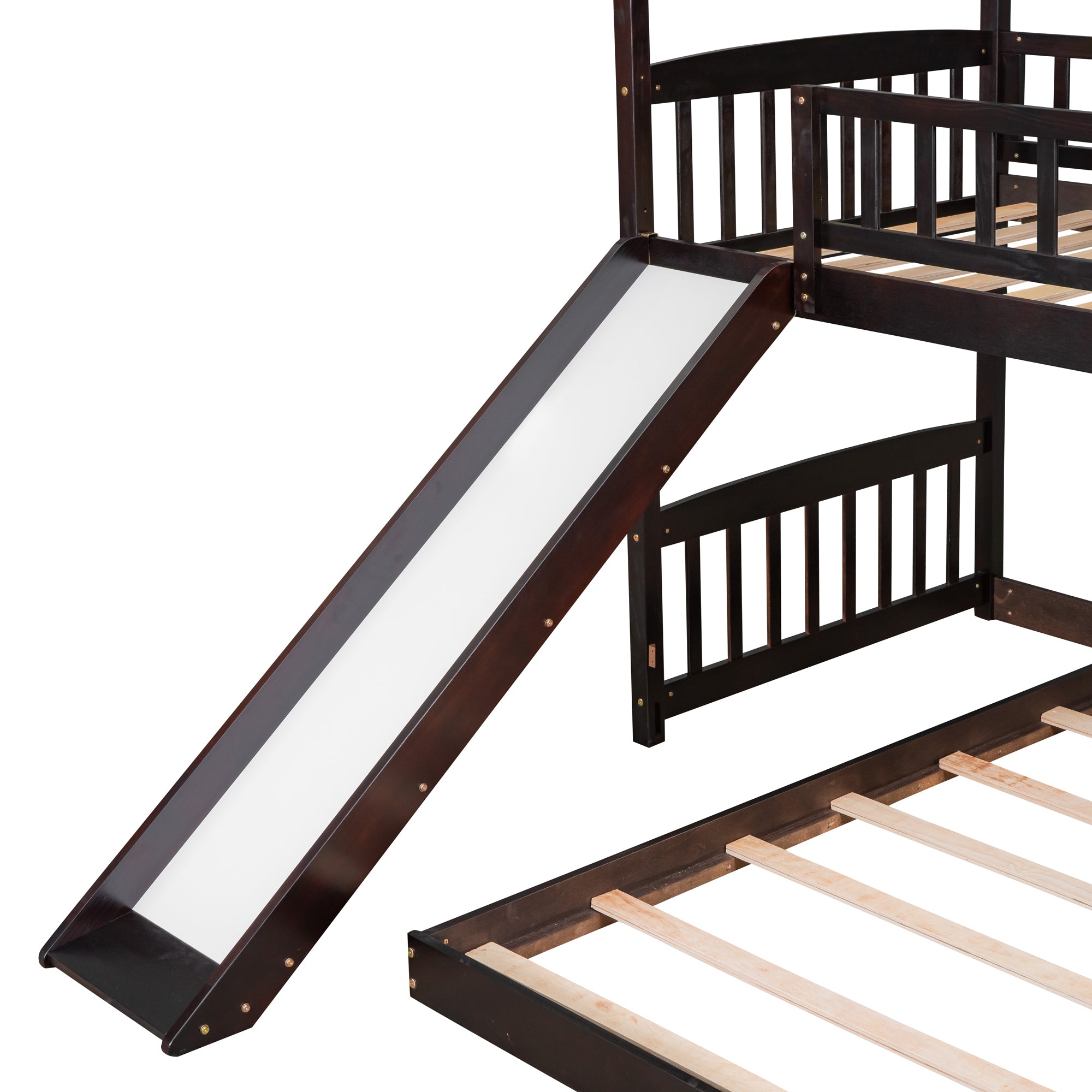 Twin Over Twin Bunk Bed with Slide, House Bed with Slide, Espresso(OLD SKU: LT000214AAP)