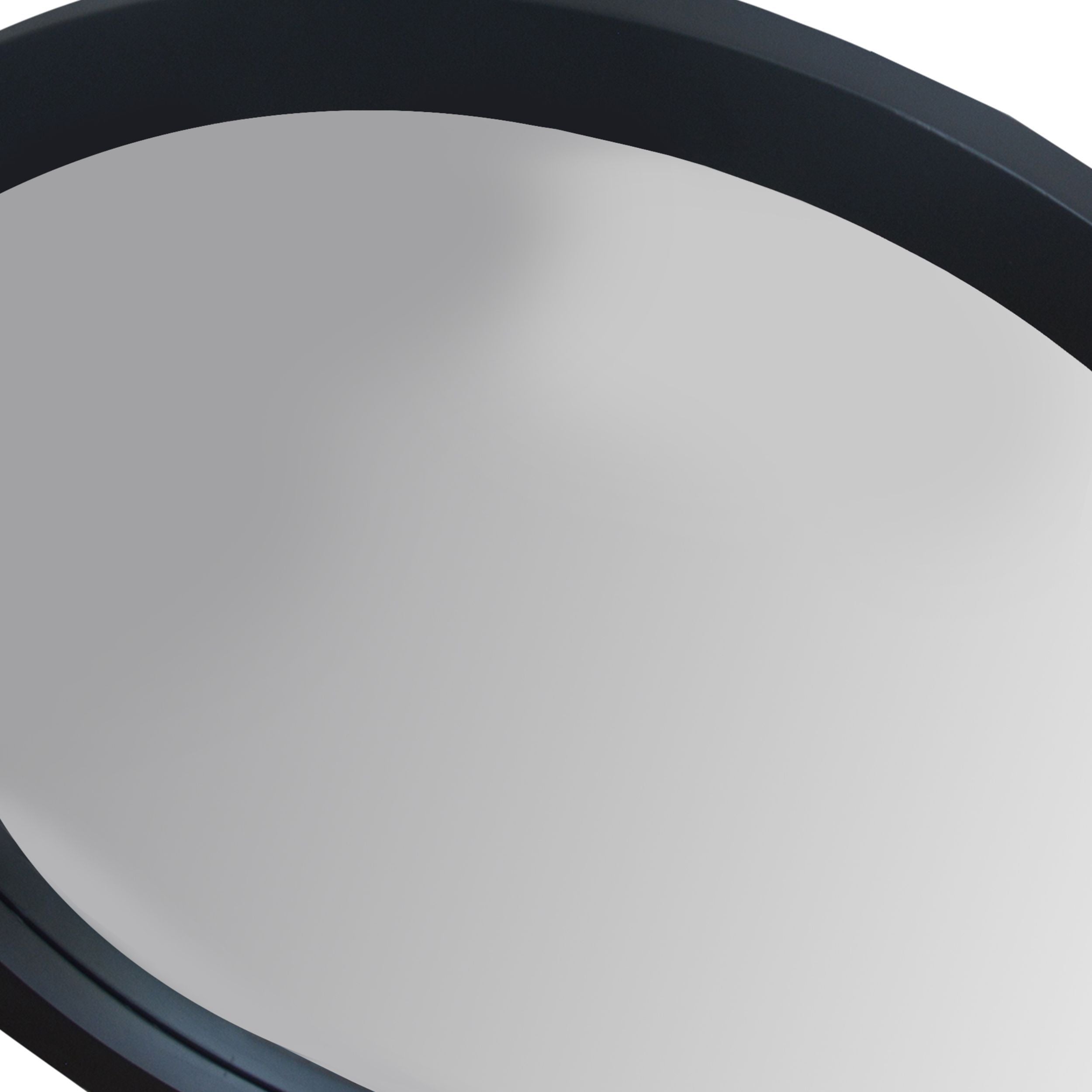 28 Inch Round Wooden Floating Beveled Wall Mirror, Black