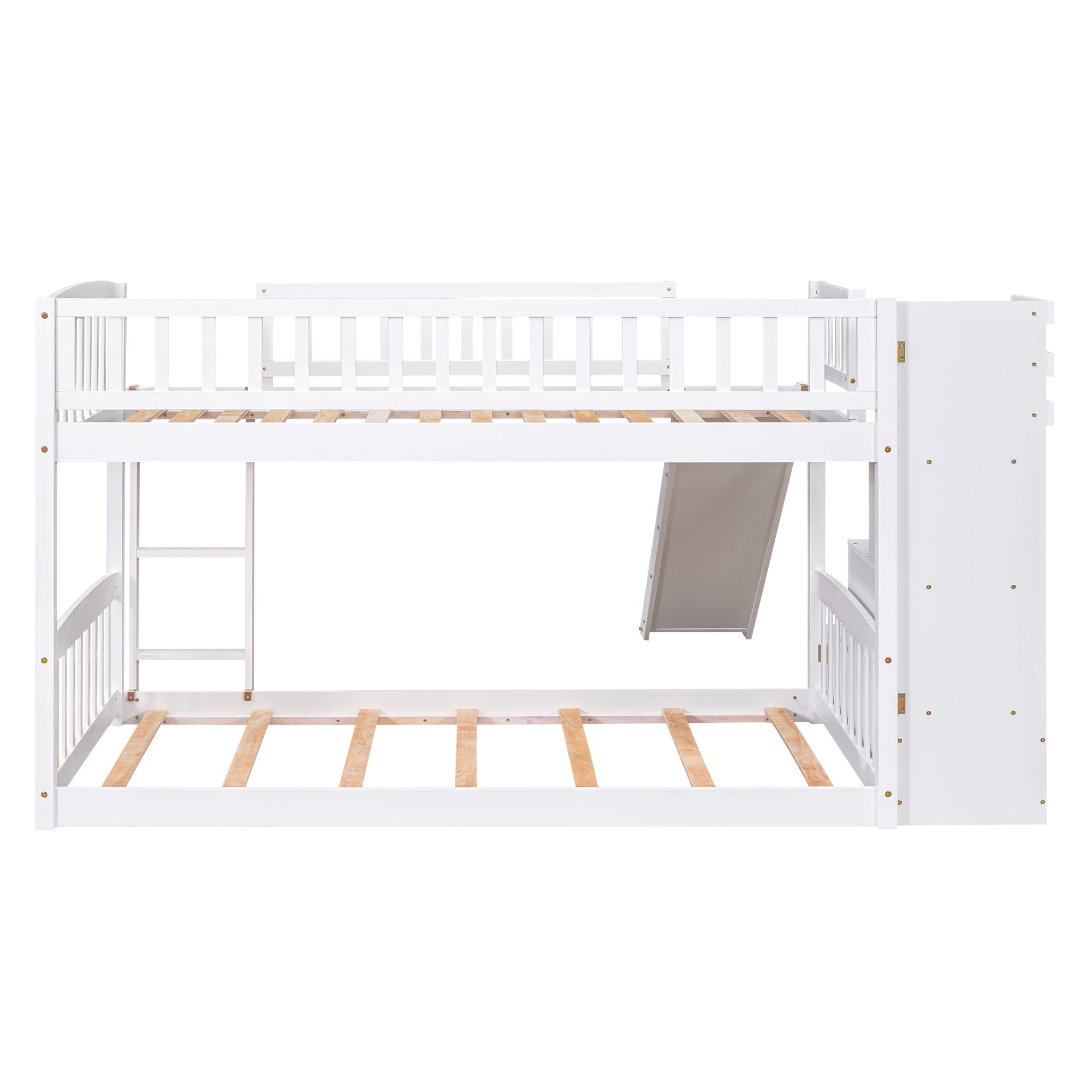 Stairway Twin over Twin Bunk Bed with Two Drawers and Slide, White(OLD SKU :LT000155AAK)
