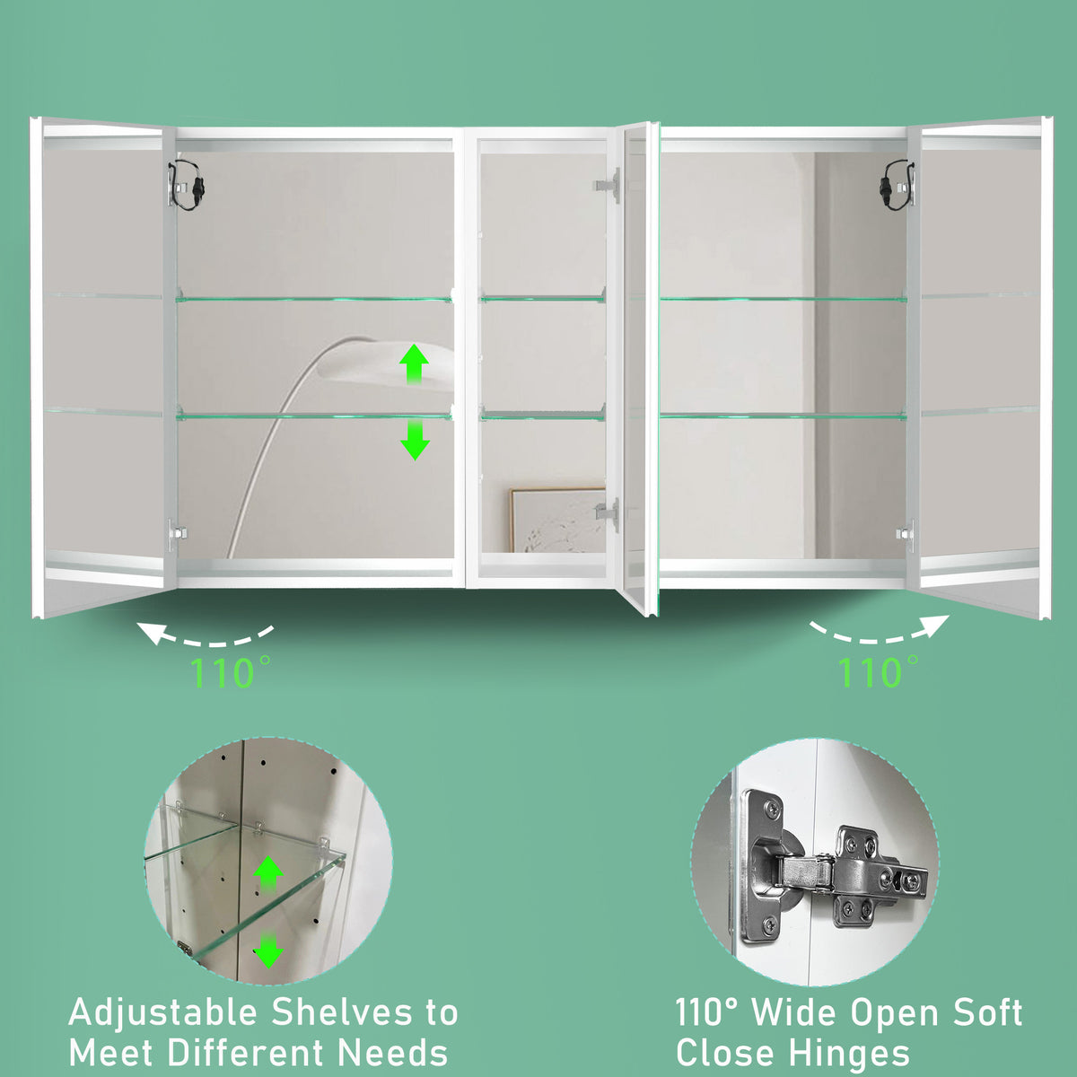 50x30 Inch LED Bathroom Medicine Cabinet Surface Mount Double Door Lighted Medicine Cabinet, Medicine Cabinets for Bathroom with Mirror Defogging, Dimmer White