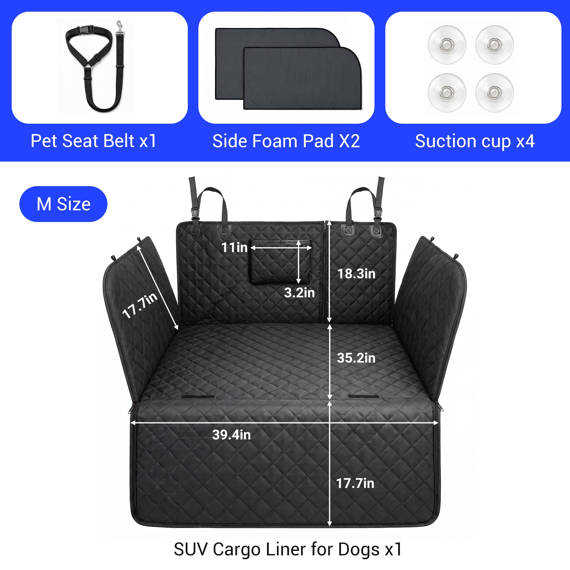 Waterproof Non-Slip SUV Cargo Cover Dog Scratcher Pad with Cushioned Sides, Black