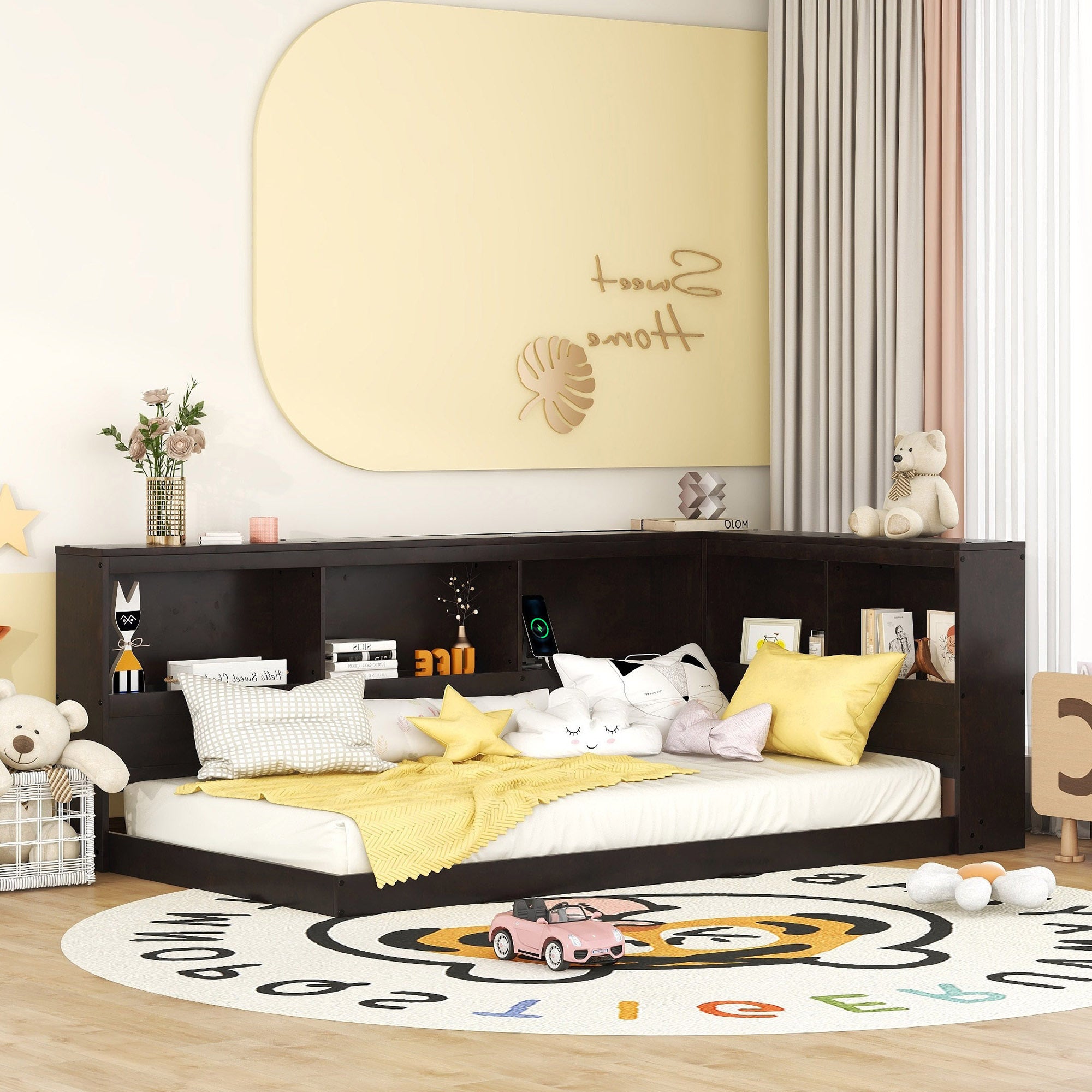 Wood Twin Size Daybed with Storage Cabinets and USB Ports, Espresso