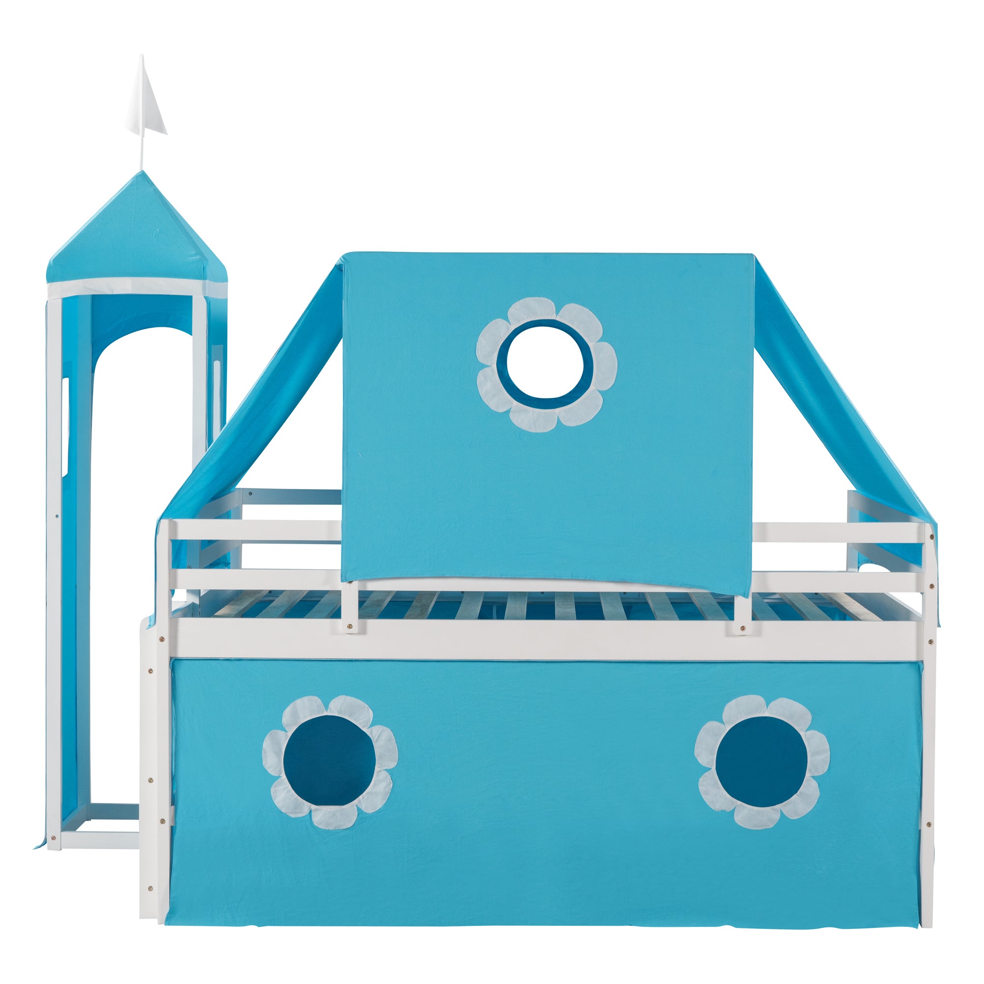 Full Size Bunk Bed with Slide Blue Tent and Tower - Blue