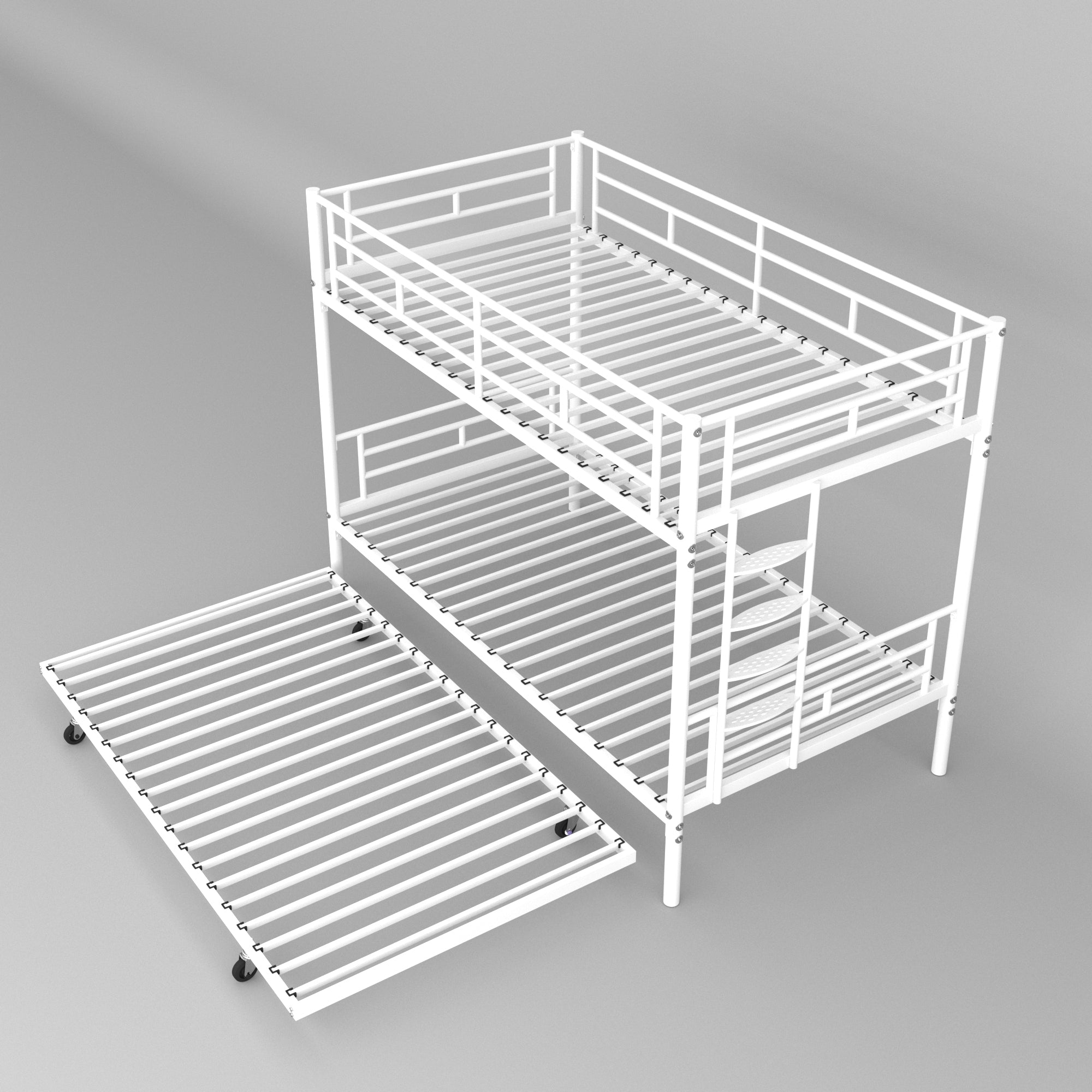 Bunk Bed Twin over Twin with Trundle White,CPC Certified,No Box Spring Needed,Heavy Duty,Easy to assemble