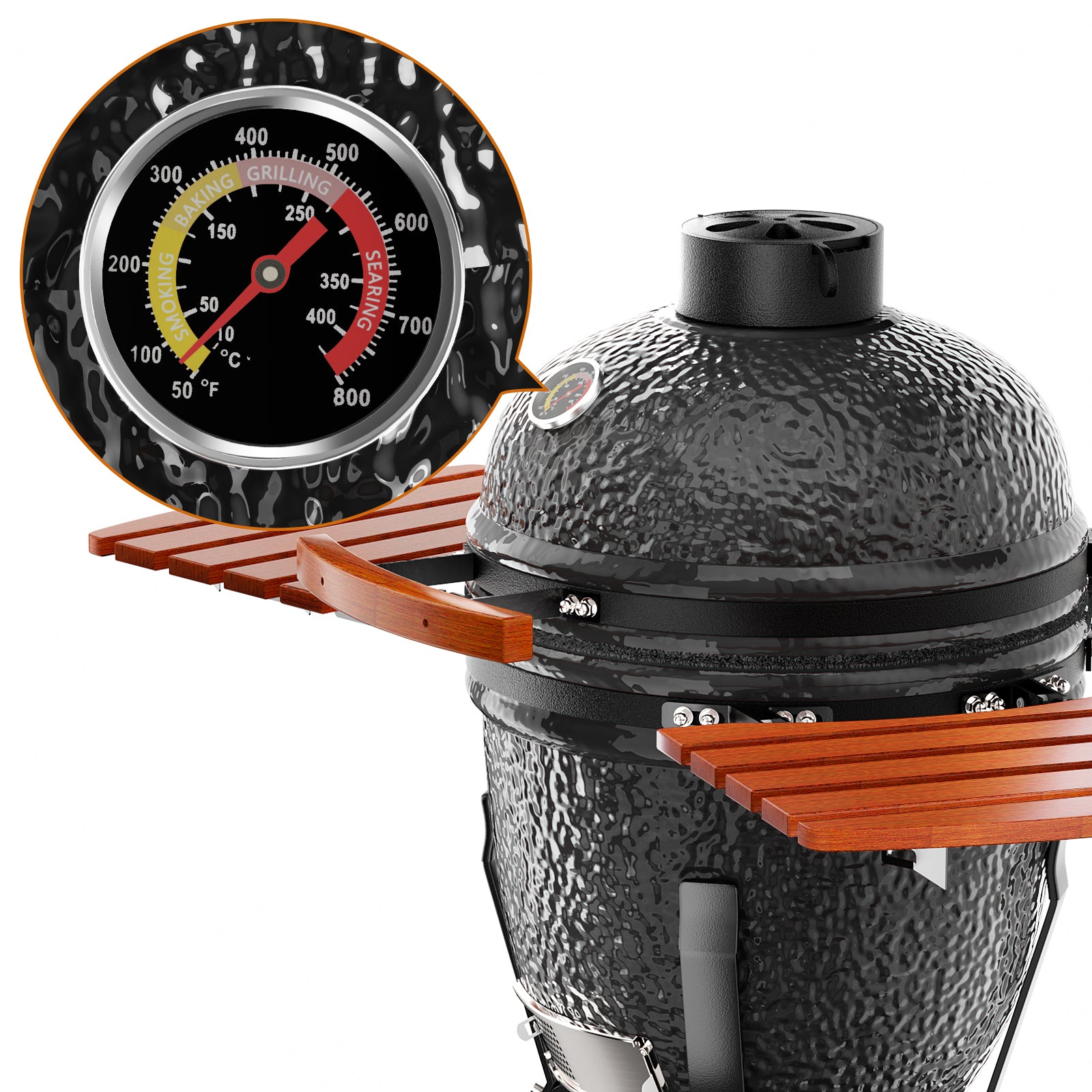 Kamado Portable Charcoal Grill with Side Shelves and Cover