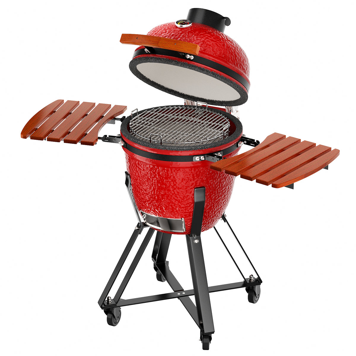 Kamado Portable Charcoal Grill with Side Shelves and Cover