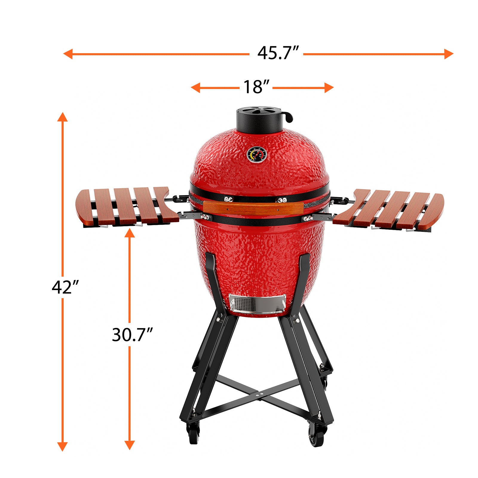 Kamado Portable Charcoal Grill with Side Shelves and Cover