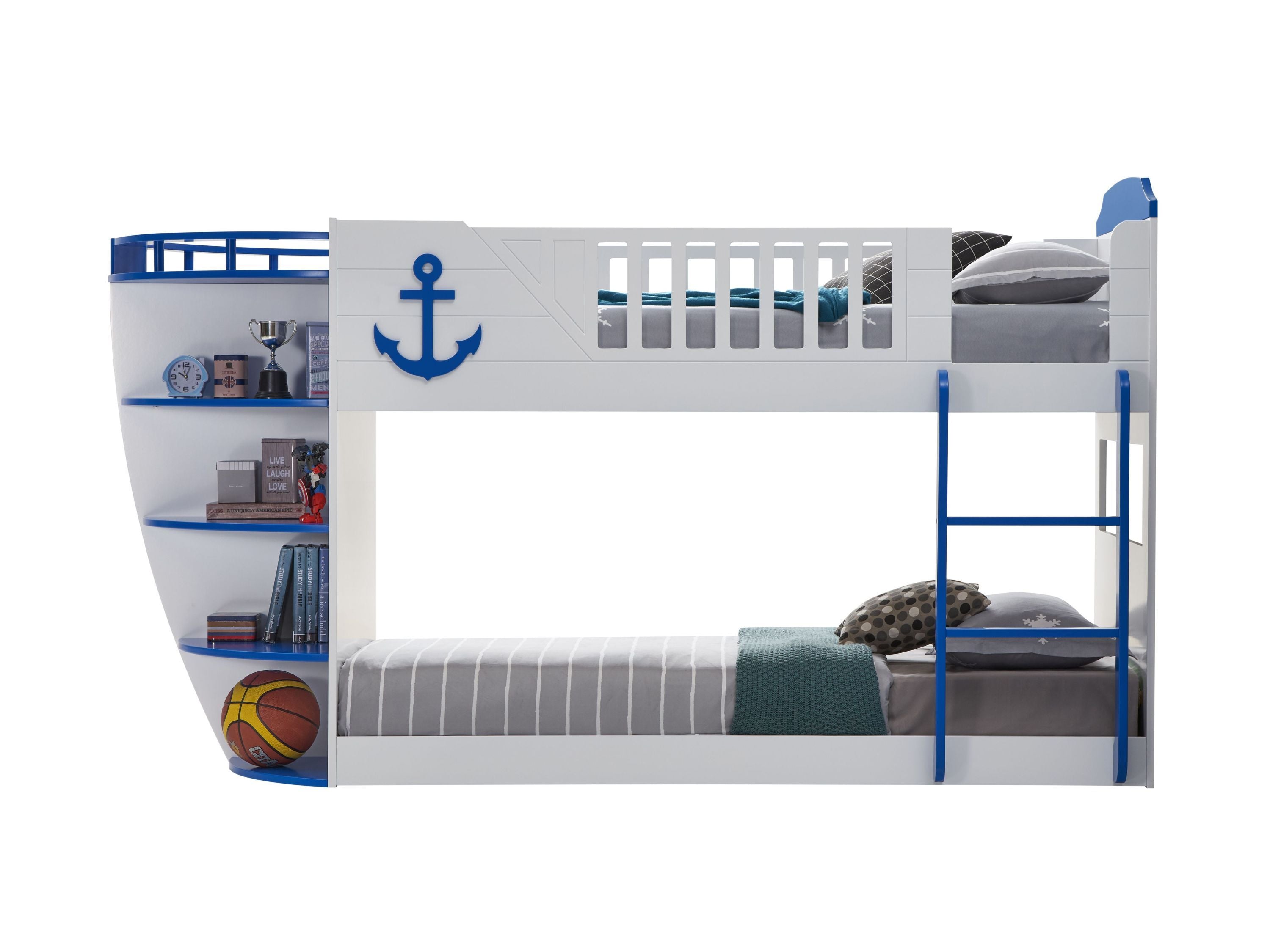 Neptune Twin/Twin Bunk Bed w/Storage Shelves in Sky Blue Finish BD00577