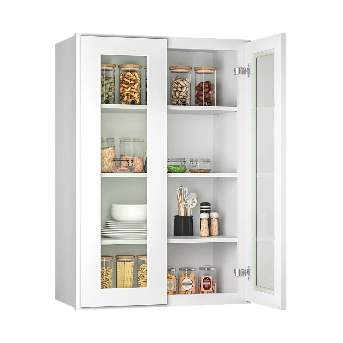 27"W * 42"H * 12"D Shaker White Glass Wall Kitchen Cabinet with Adjustable Shelves