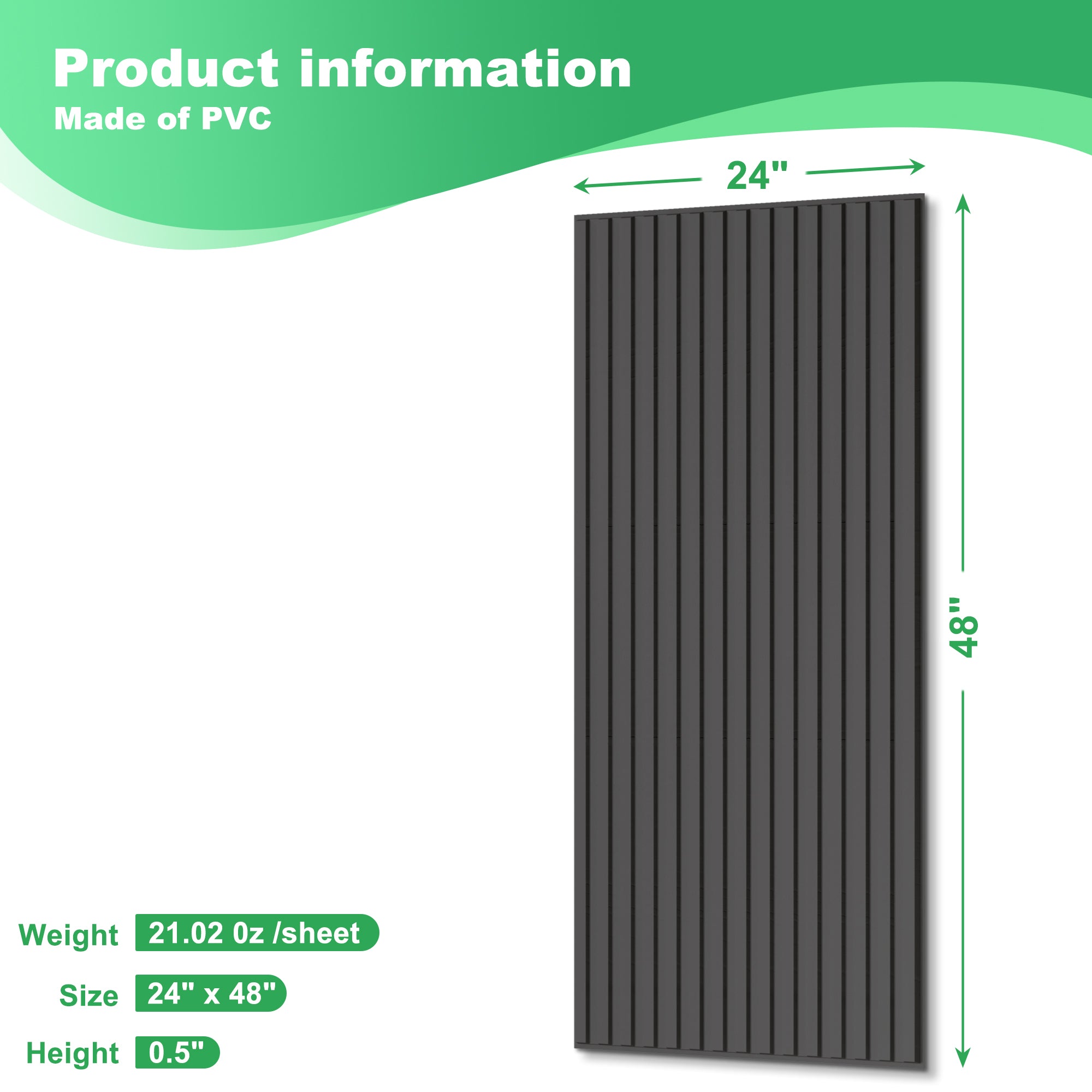 PVC Slat Wall Panel, 2x4 Feet 3D Fluted Textured Panel Black, Suitable for Kitchen, Living Room, and Home 3D Wall Panels(12-Pack, 96 Sq.ft)