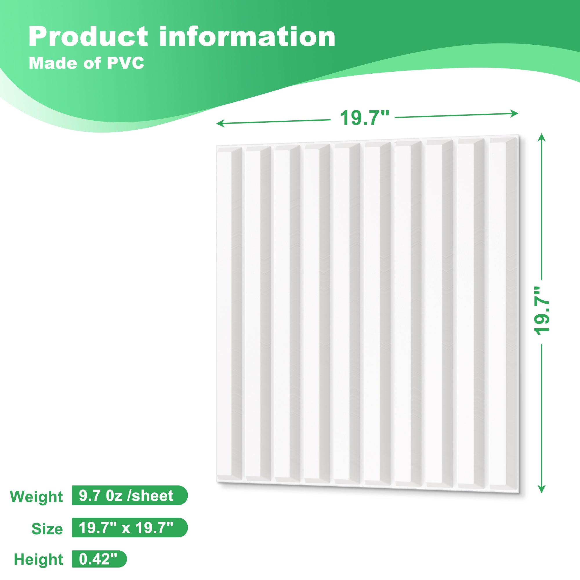 PVC Slat Wall Panel, 19.7 x 19.7in 3D Fluted Textured Panel Black, Suitable for Kitchen, Living Room, and Home 3D Wall Panels(12-Pack, 32 Sq.ft)