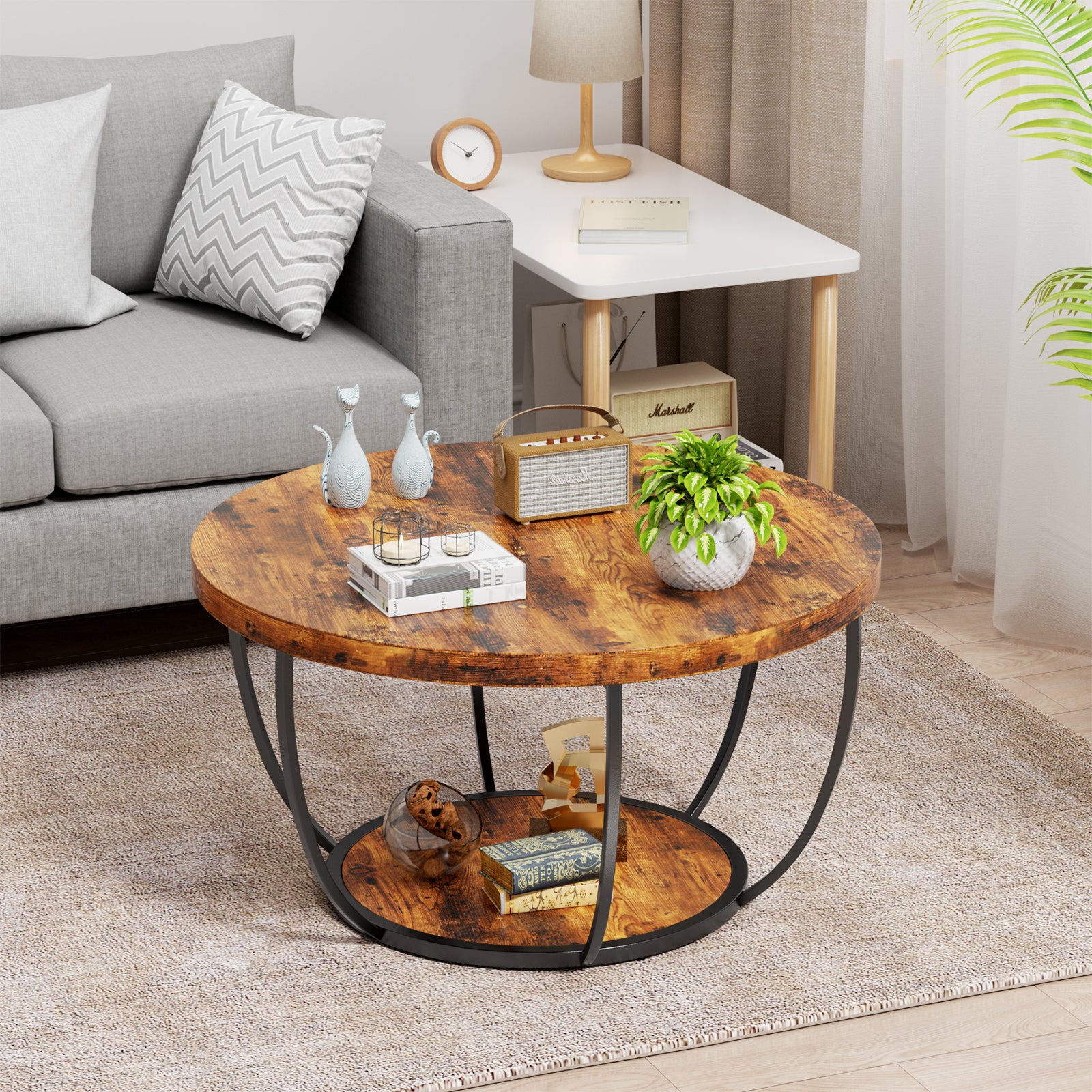 Modern 2-tier Round Coffee Table - Space-saving Accent Table For Living Rooms & Apartments