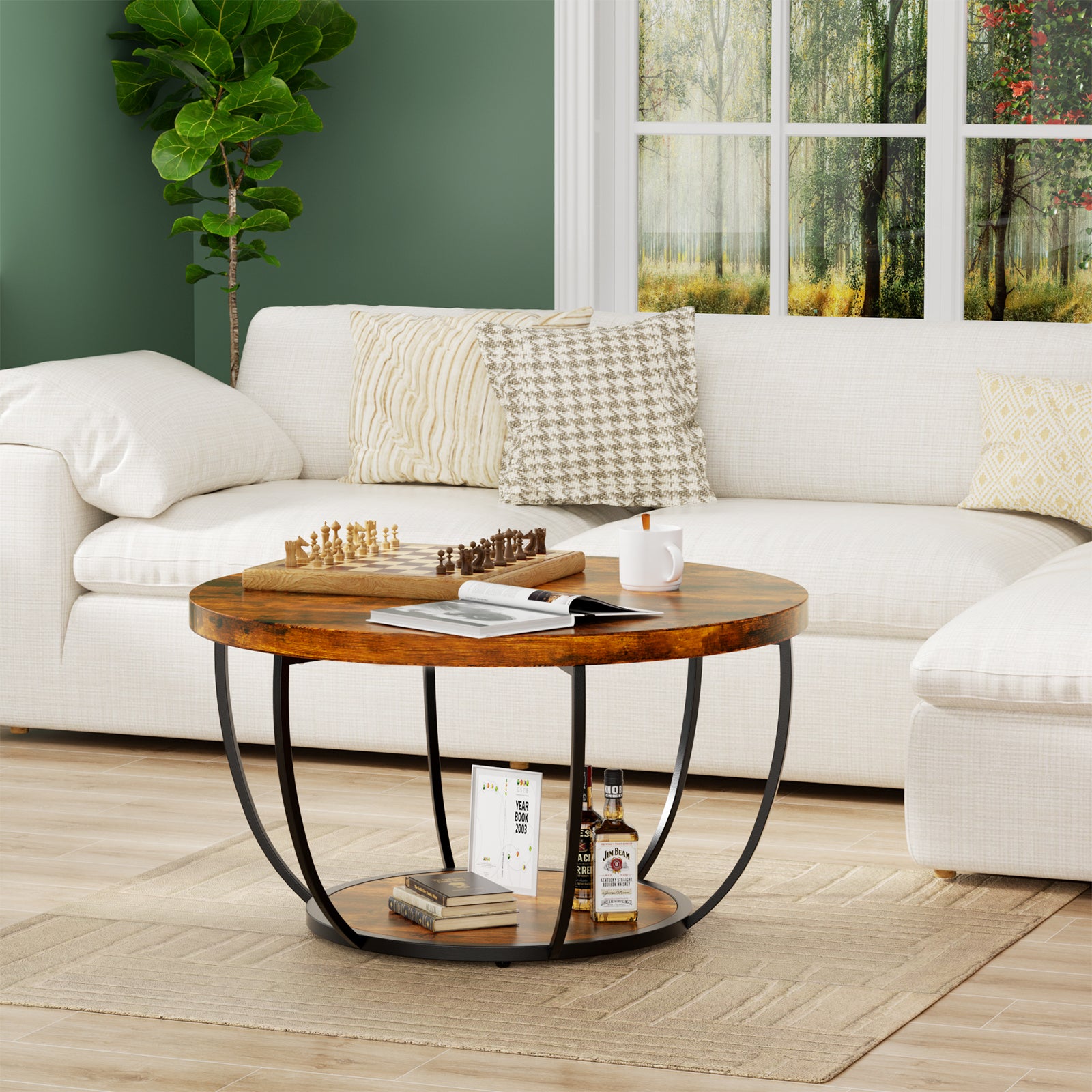 Modern 2-tier Round Coffee Table - Space-saving Accent Table For Living Rooms & Apartments