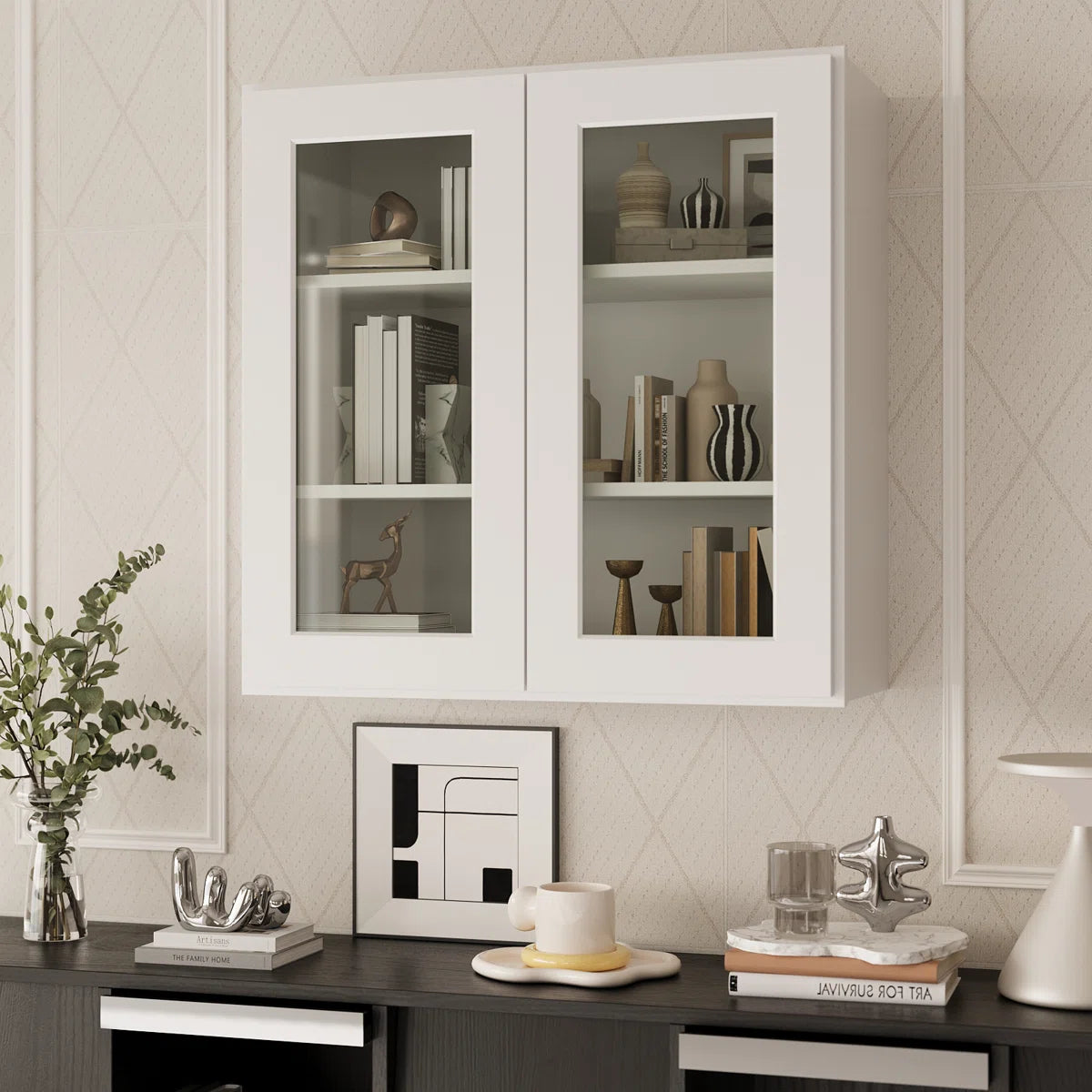 30"W * 30"H * 12"D Shaker White Glass Wall Kitchen Cabinet with Adjustable Shelves