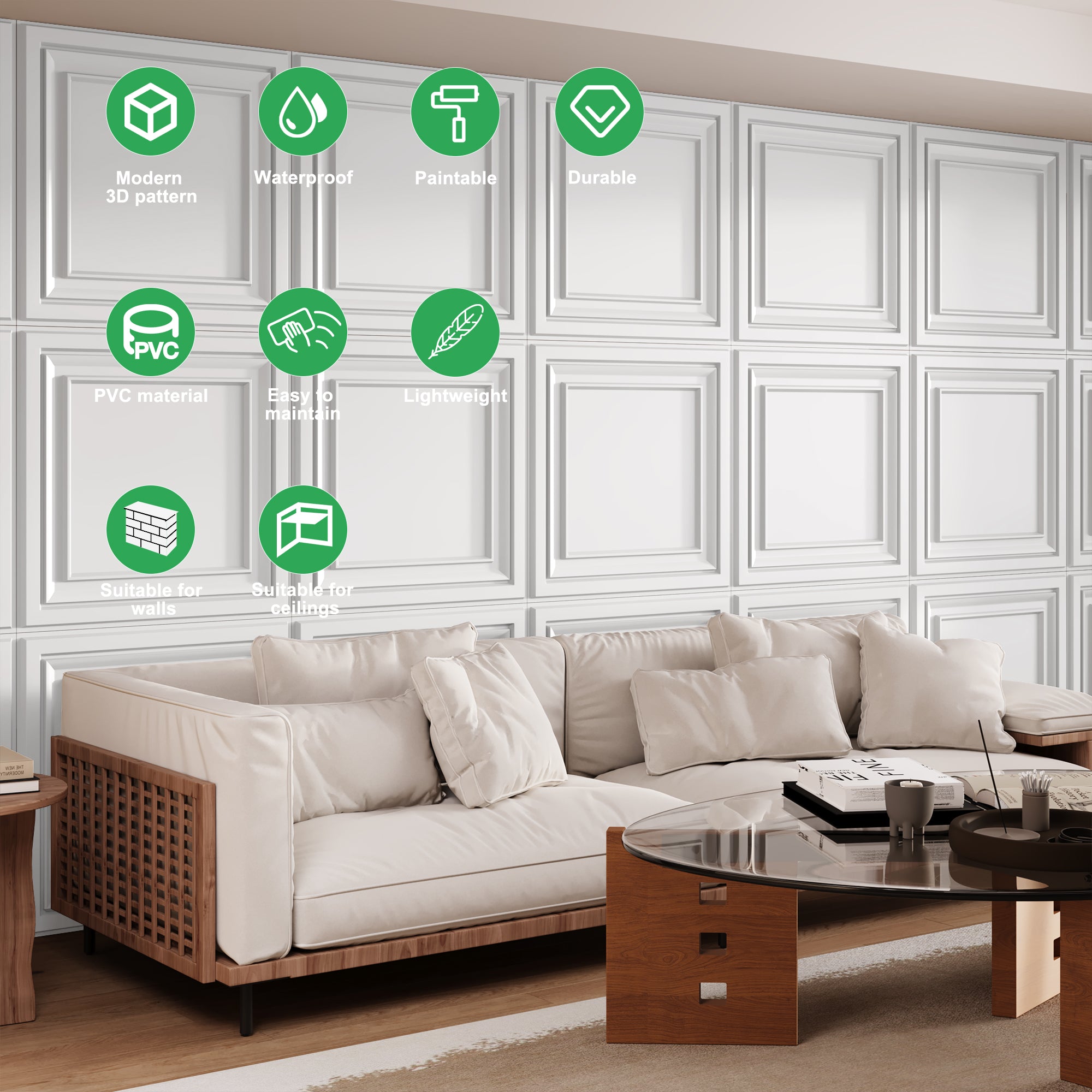 PVC Ceiling Tiles, 2x2 Feet Glue Up Plastic Sheet in Black, Suitable for Kitchen, Living Room, and Home Decorative Ceilings (12-Pack, 48 Sq.ft)