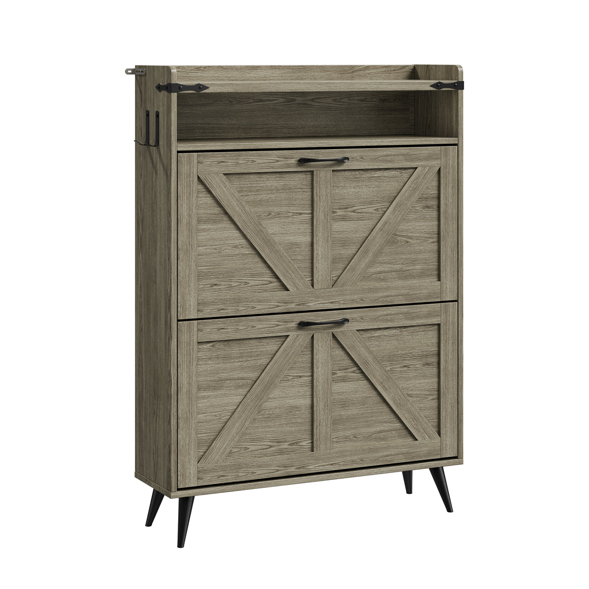 Farmhouse Shoe Rack, Freestanding Shoe Cabinet with 2 Flip Drawers for Entryway