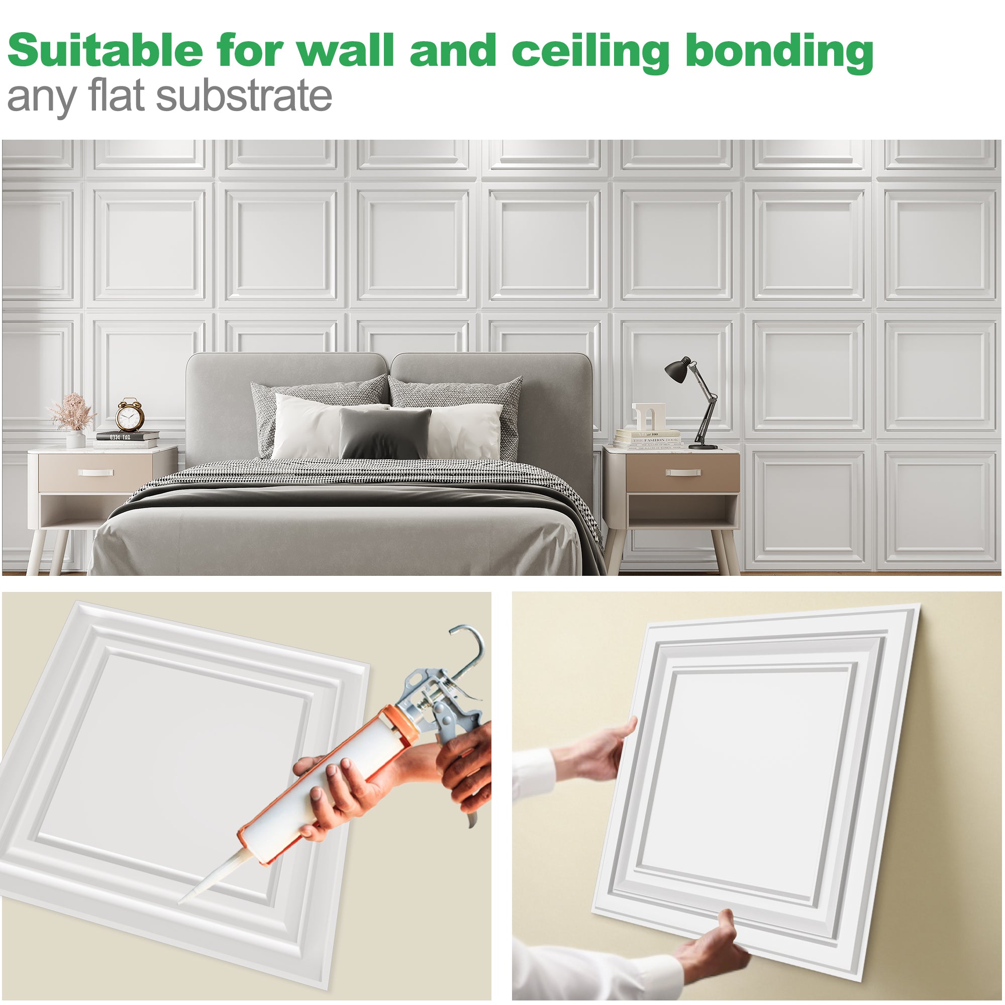 PVC Ceiling Tiles, 2x2 Feet Glue Up Plastic Sheet in Black, Suitable for Kitchen, Living Room, and Home Decorative Ceilings (12-Pack, 48 Sq.ft)