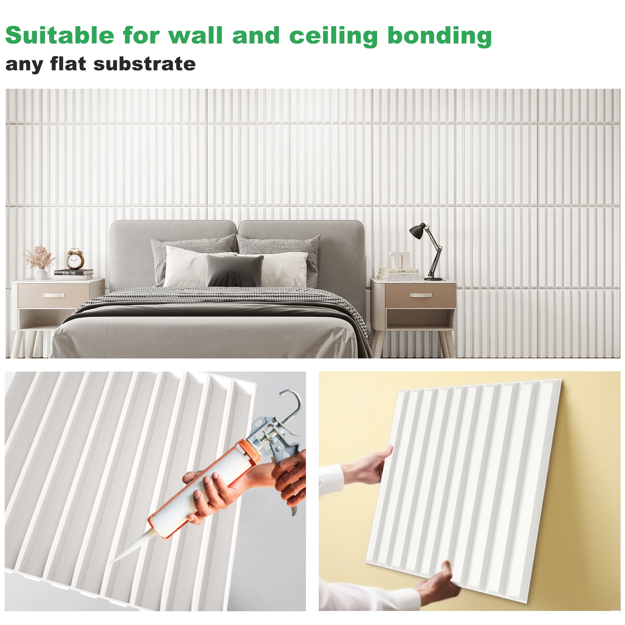 PVC Slat Wall Panel, 19.7 x 19.7in 3D Fluted Textured Panel Black, Suitable for Kitchen, Living Room, and Home 3D Wall Panels(12-Pack, 32 Sq.ft)