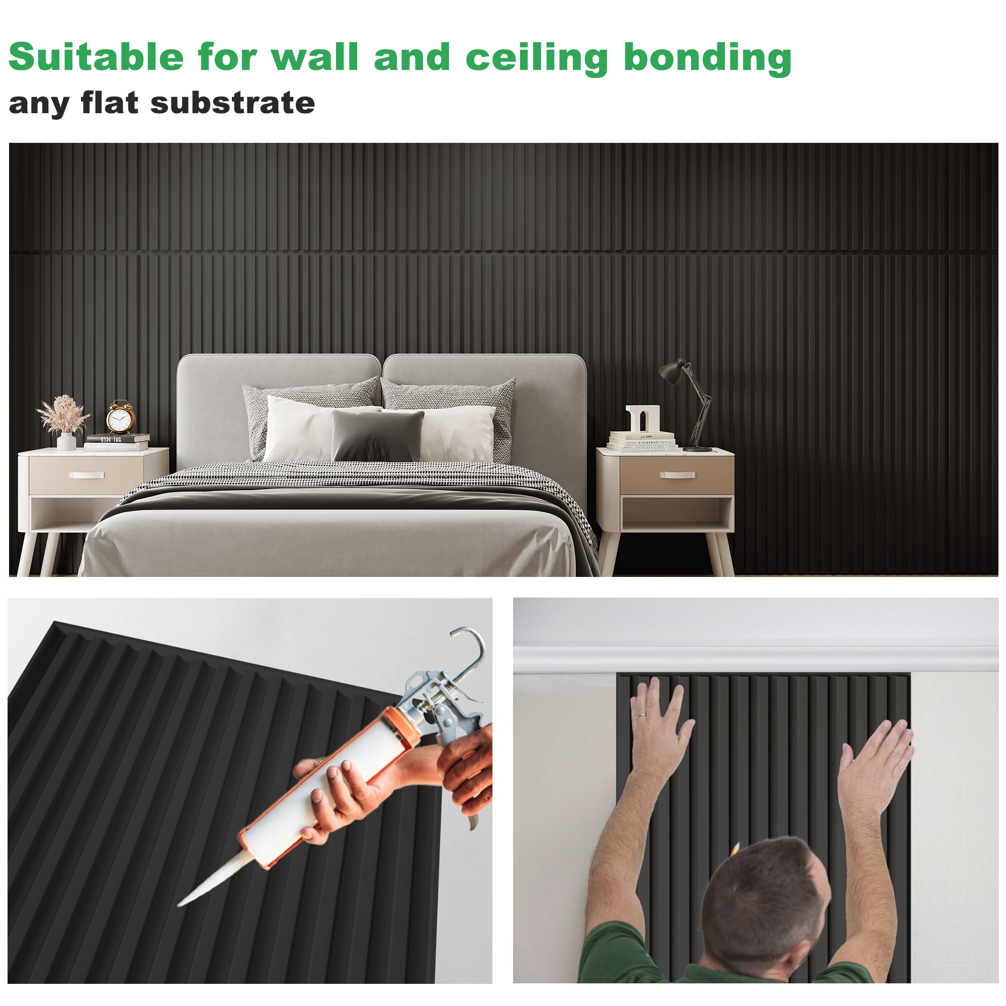 PVC Slat Wall Panel, 2x4 Feet 3D Fluted Textured Panel Black, Suitable for Kitchen, Living Room, and Home 3D Wall Panels(12-Pack, 96 Sq.ft)