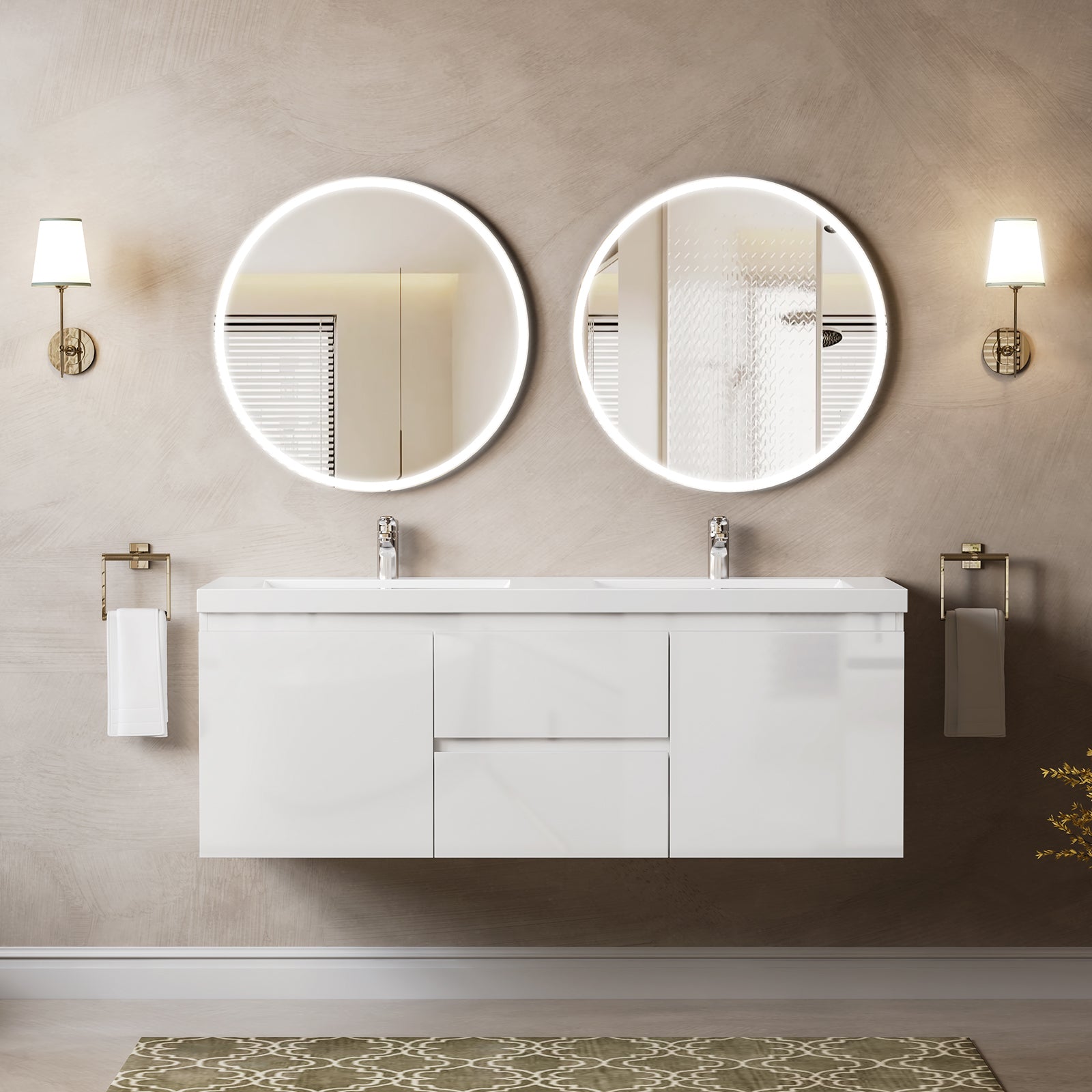 60Inch Floating Bathroom Vanity With Double Undermount Sink Wall Mounted Bathroom Storage Vanity Cabinet Of 2 Drawers And Doors