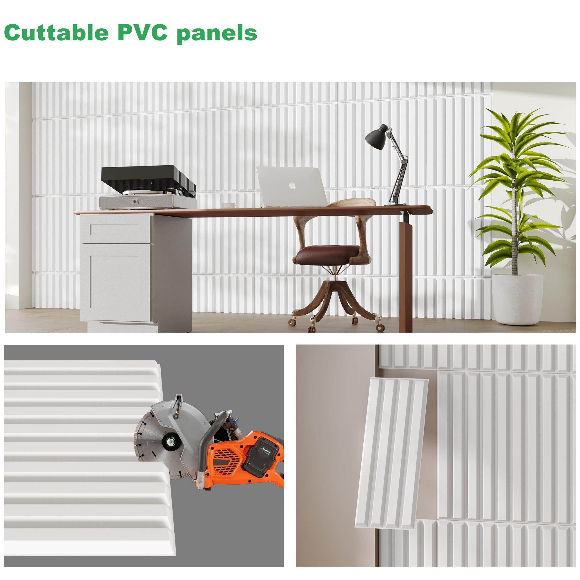 PVC Slat Wall Panel, 19.7 x 19.7in 3D Fluted Textured Panel Black, Suitable for Kitchen, Living Room, and Home 3D Wall Panels(12-Pack, 32 Sq.ft)