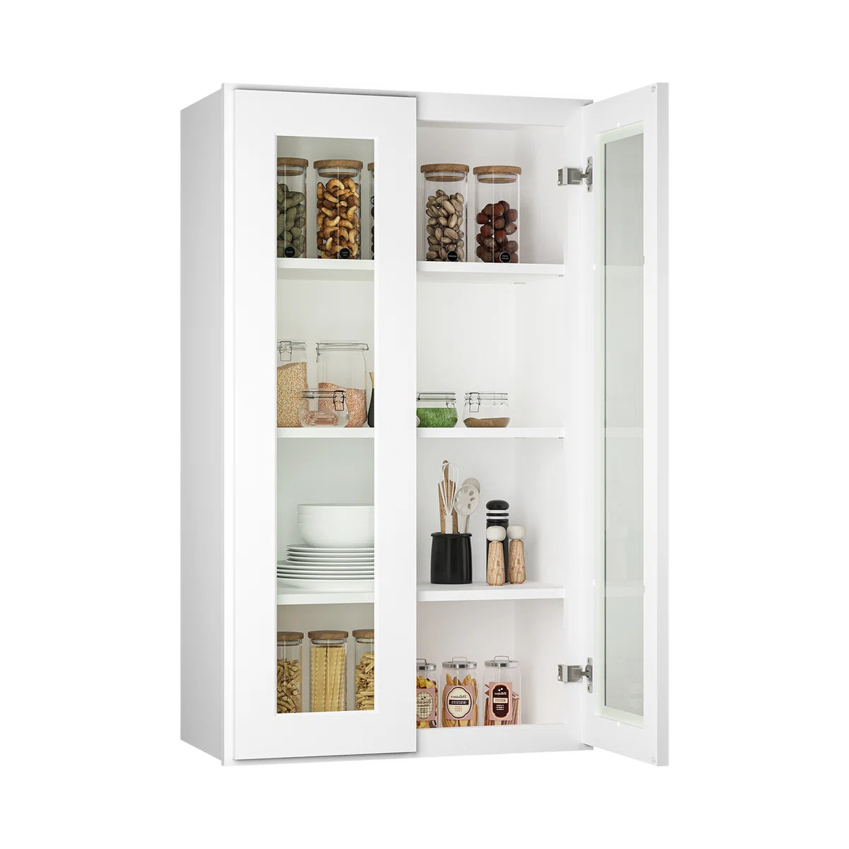 24"W * 42"H * 12"D Shaker White Glass Wall Kitchen Cabinet with Adjustable Shelves