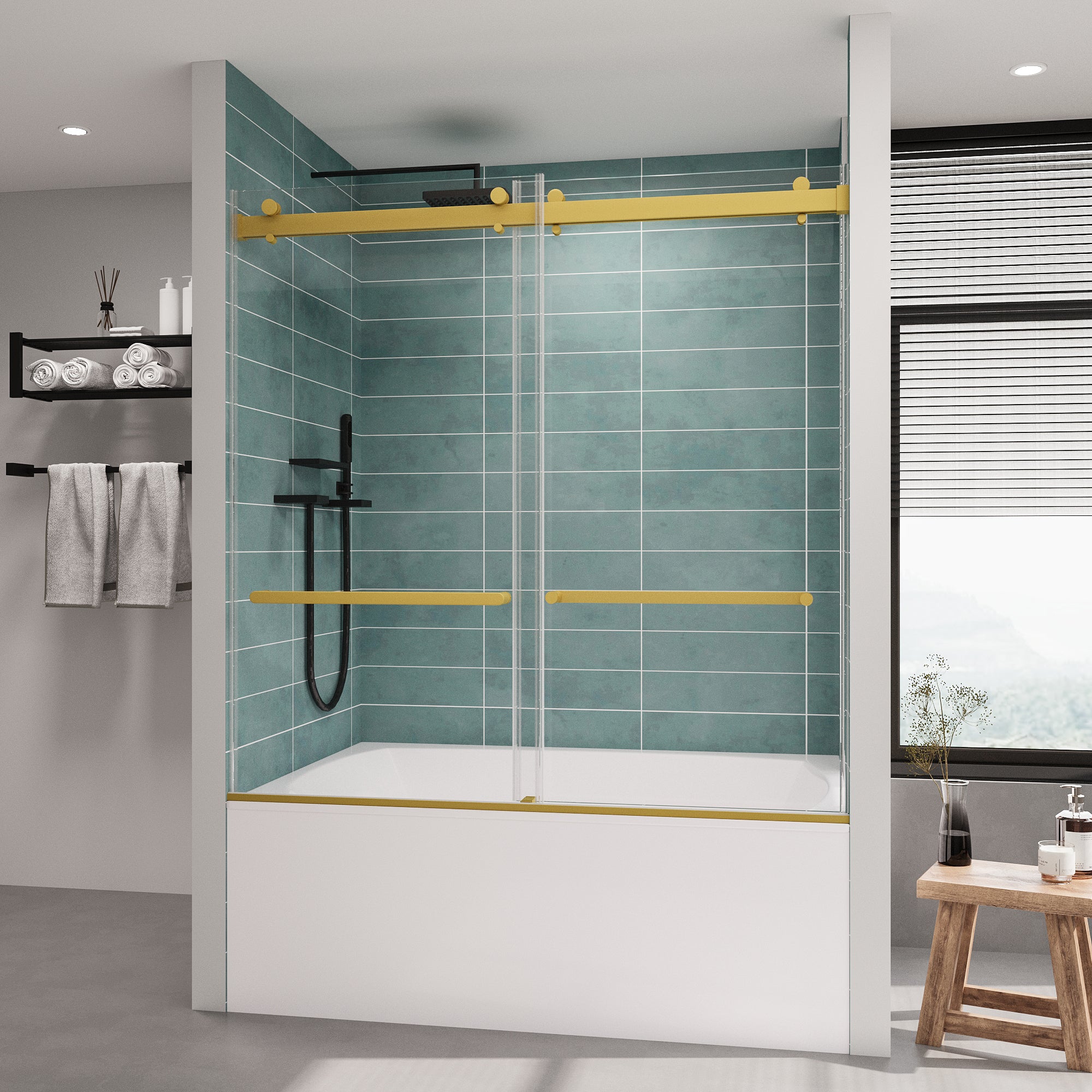 Frameless Bathtub Shower Doors 56-60 W x 60 H