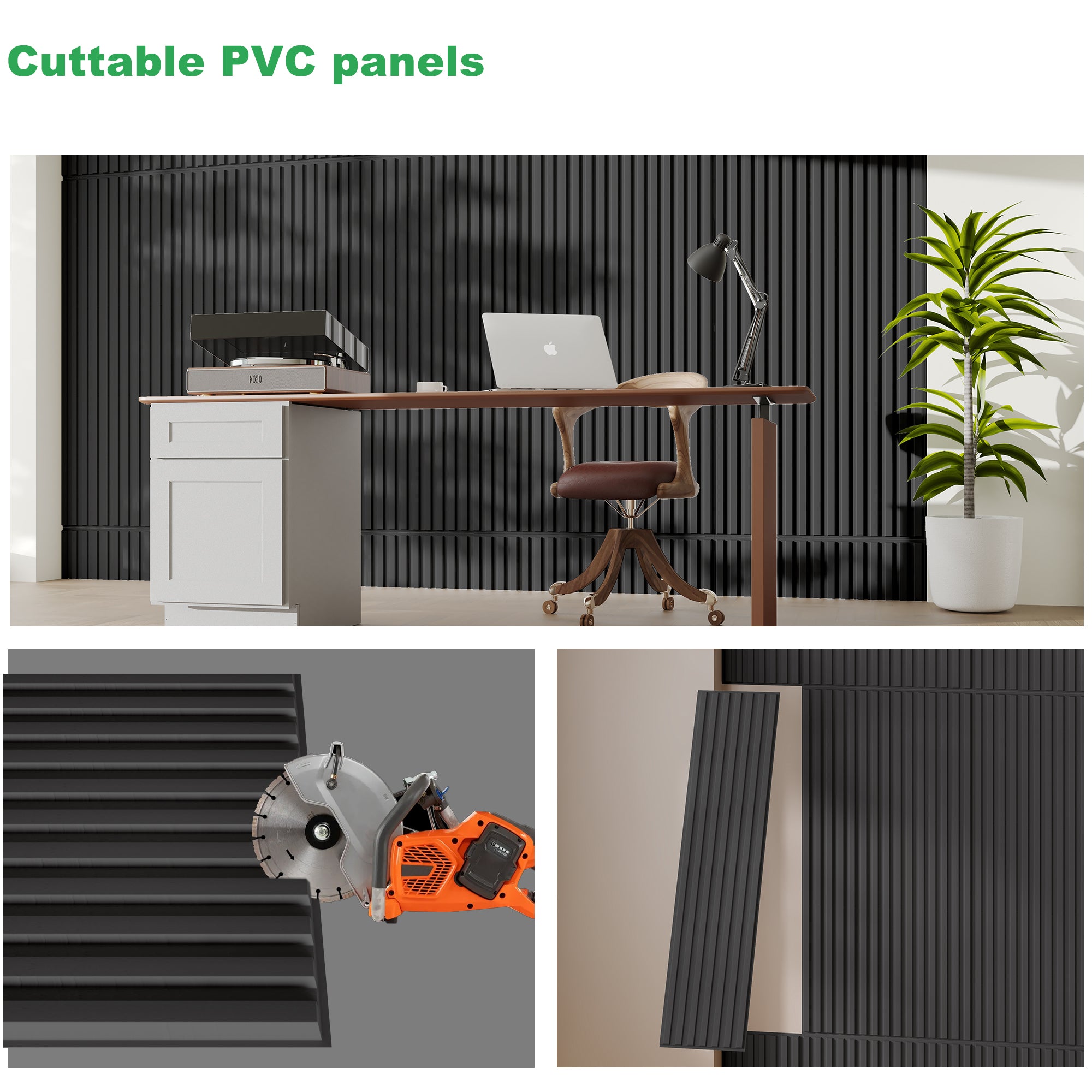 PVC Slat Wall Panel, 2x4 Feet 3D Fluted Textured Panel Black, Suitable for Kitchen, Living Room, and Home 3D Wall Panels(12-Pack, 96 Sq.ft)