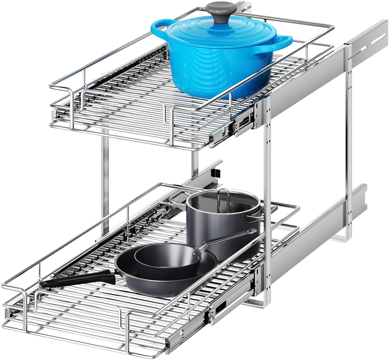 2 Tier Individual Pull Out Cabinet Organizer 13½" W x 21½" D, Heavy Duty Cabinet Pull Out Shelves