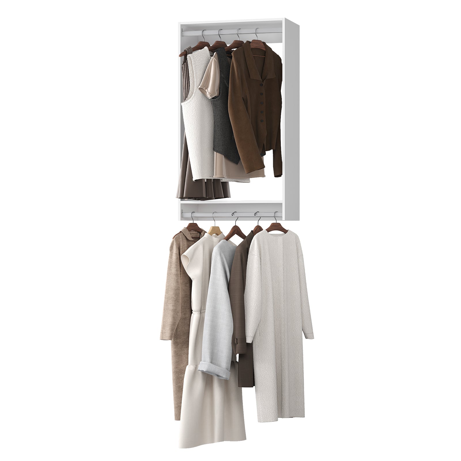 31.5 in. White Walk-in Modular Double Hanging Tower Unit with 1-Shelf, Wall Mount Wood Closet System