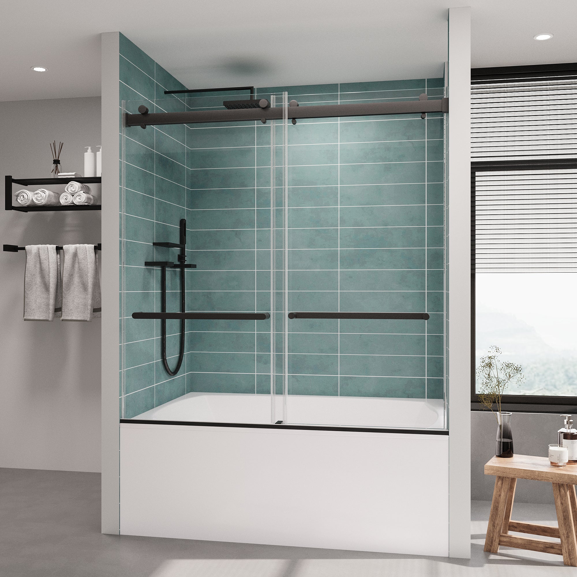 Frameless Bathtub Shower Doors 56-60 W x 60 H
