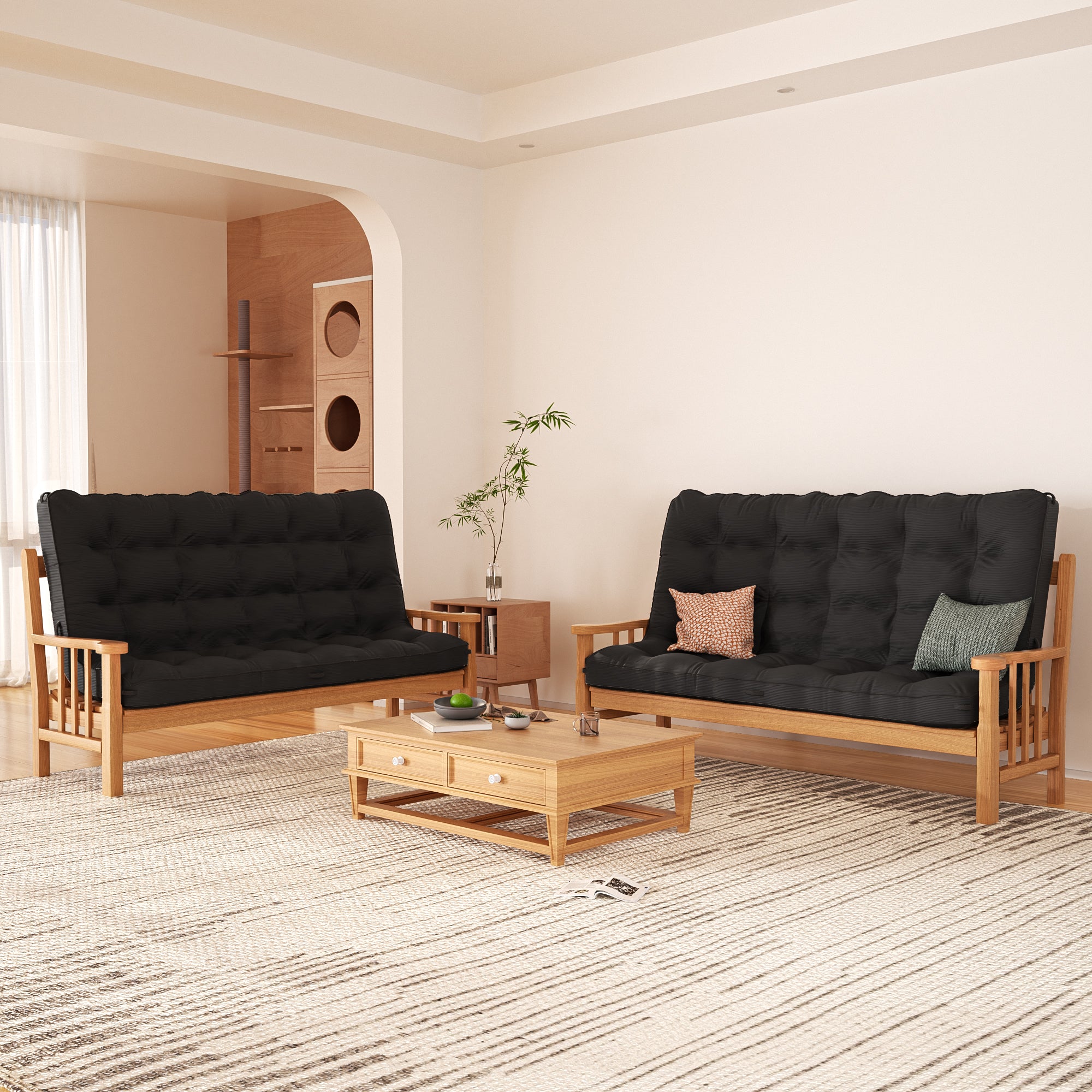 Black Full Size Floor Mattress Futon Mattress Sleeping Pad Foldable Roll Up Mat, Sofa Couch Bed
