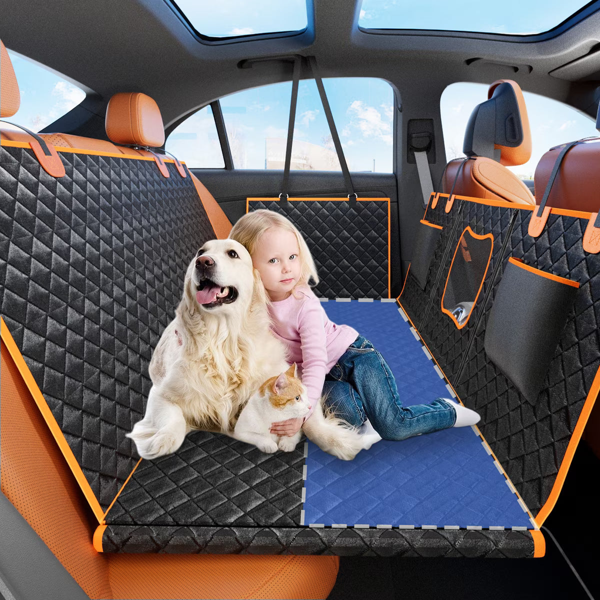 Waterproof Hammock Dog Car Back Seat Cover, Orange