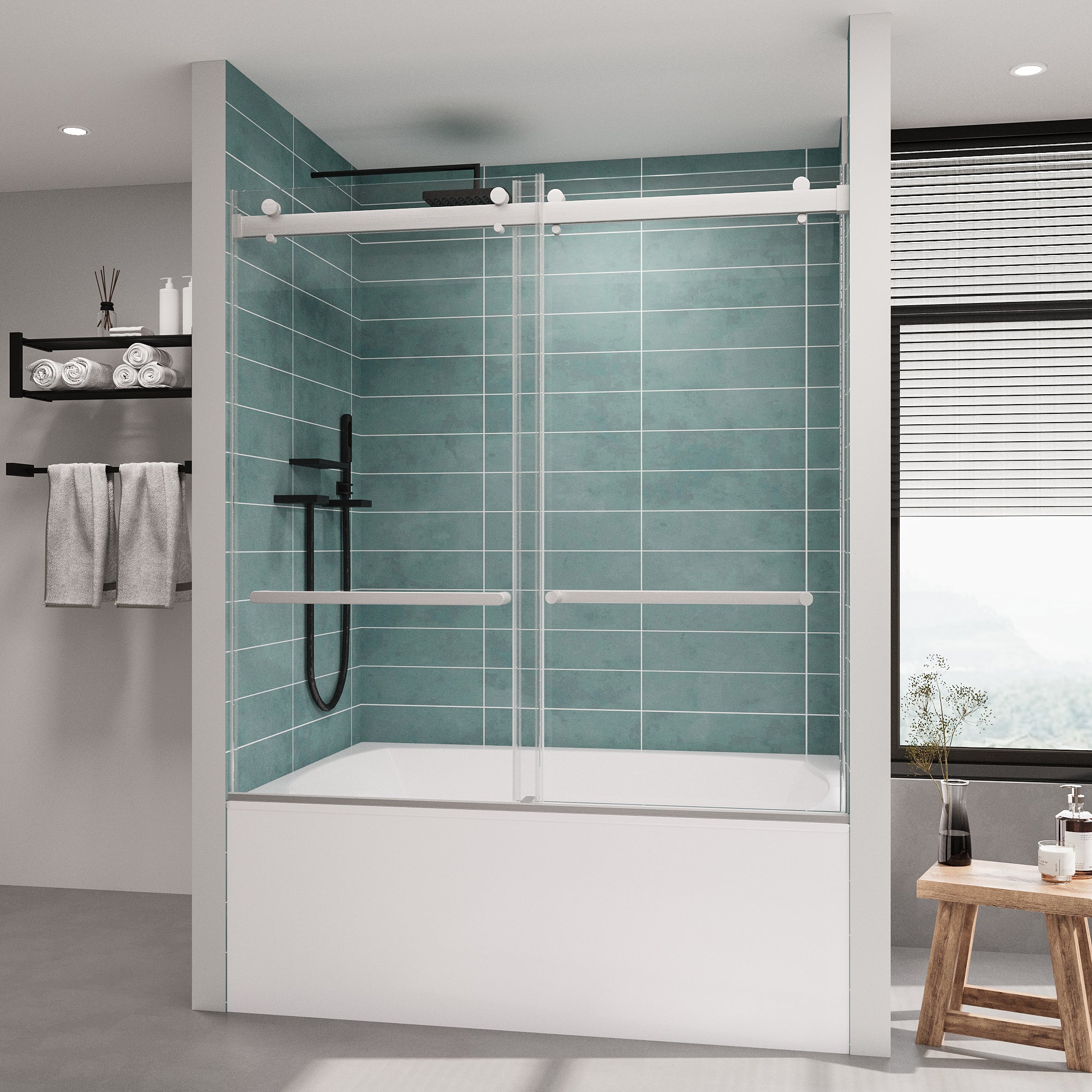 Frameless Bathtub Shower Doors 56-60 W x 60 H