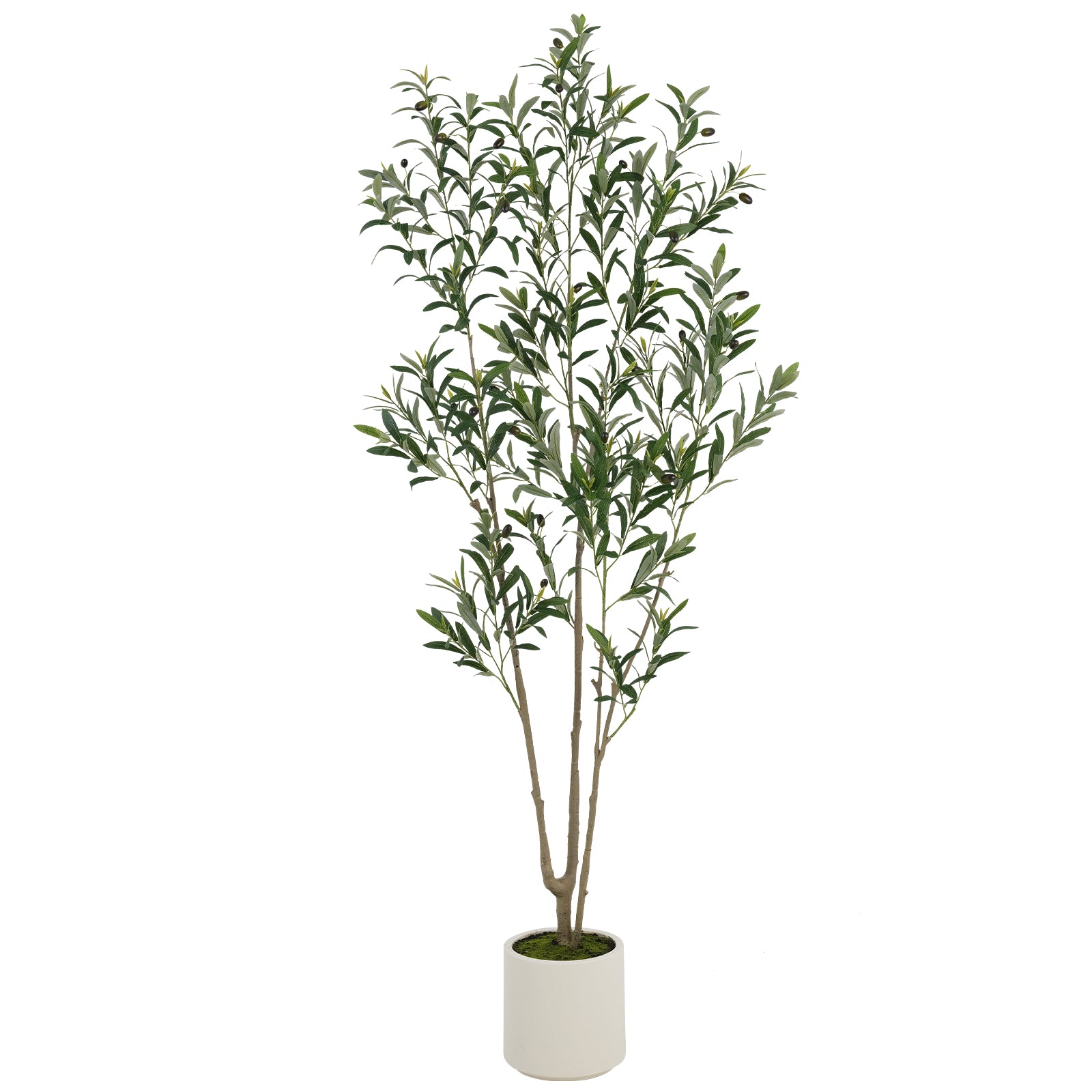 Artificial Olive Tree 6ft, Faux Olive Tree with White Planter and Fake Moss